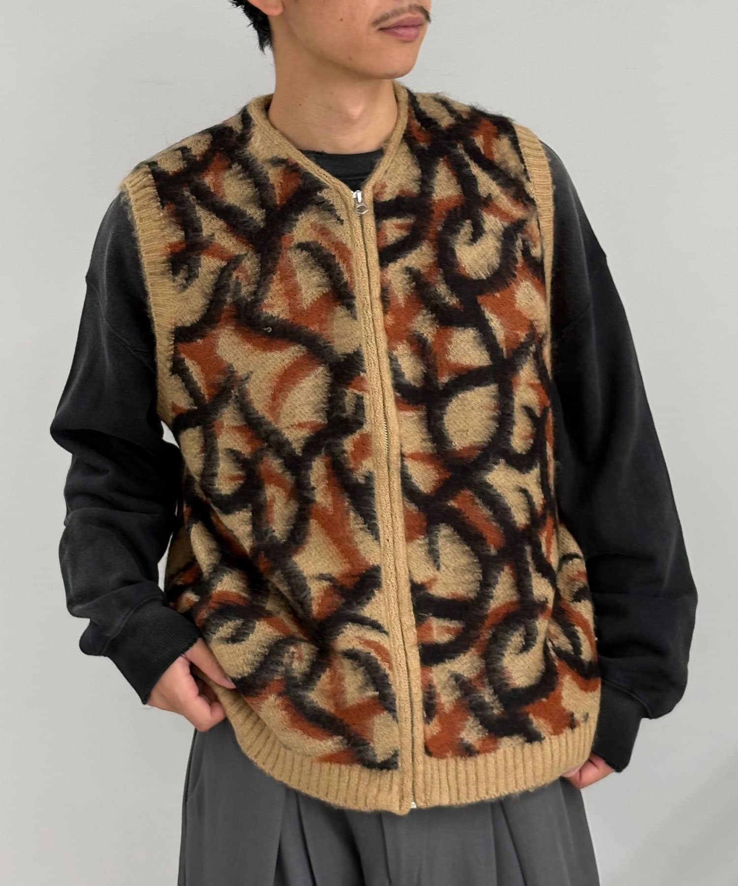 CIAOPANIC(チャオパニック) レディース 【TOWNCRAFT/タウンクラフト】SHAGGY PATTERN ZIP VEST ブラウン