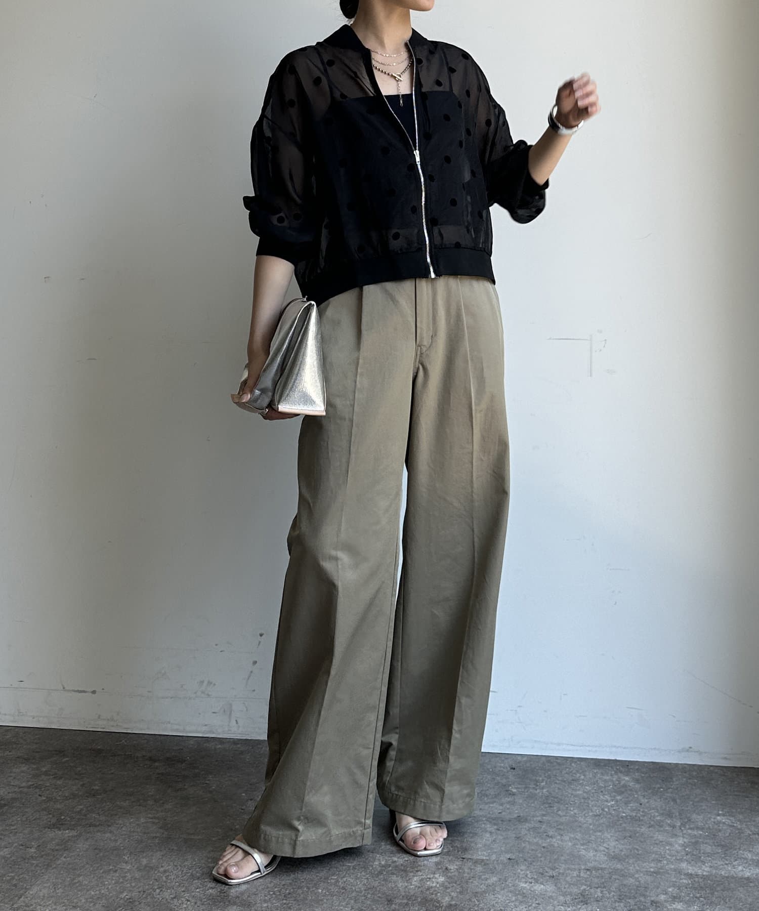 DOUDOU 長袖 ブルゾン アウター ジャケット シアー ブラック DouDou（ドゥドゥ）の「シアーブルゾン（ブルゾン）」 - WEAR