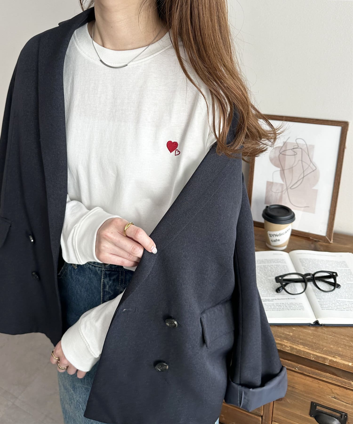 DISCOAT(ディスコート) 【新色追加!/WEB限定】ハート刺繍ワンポイントロンT