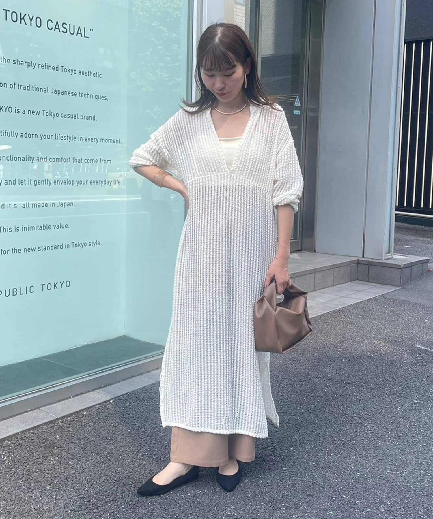 PUBLIC TOKYO メッシュニットセットギャザーワンピース 