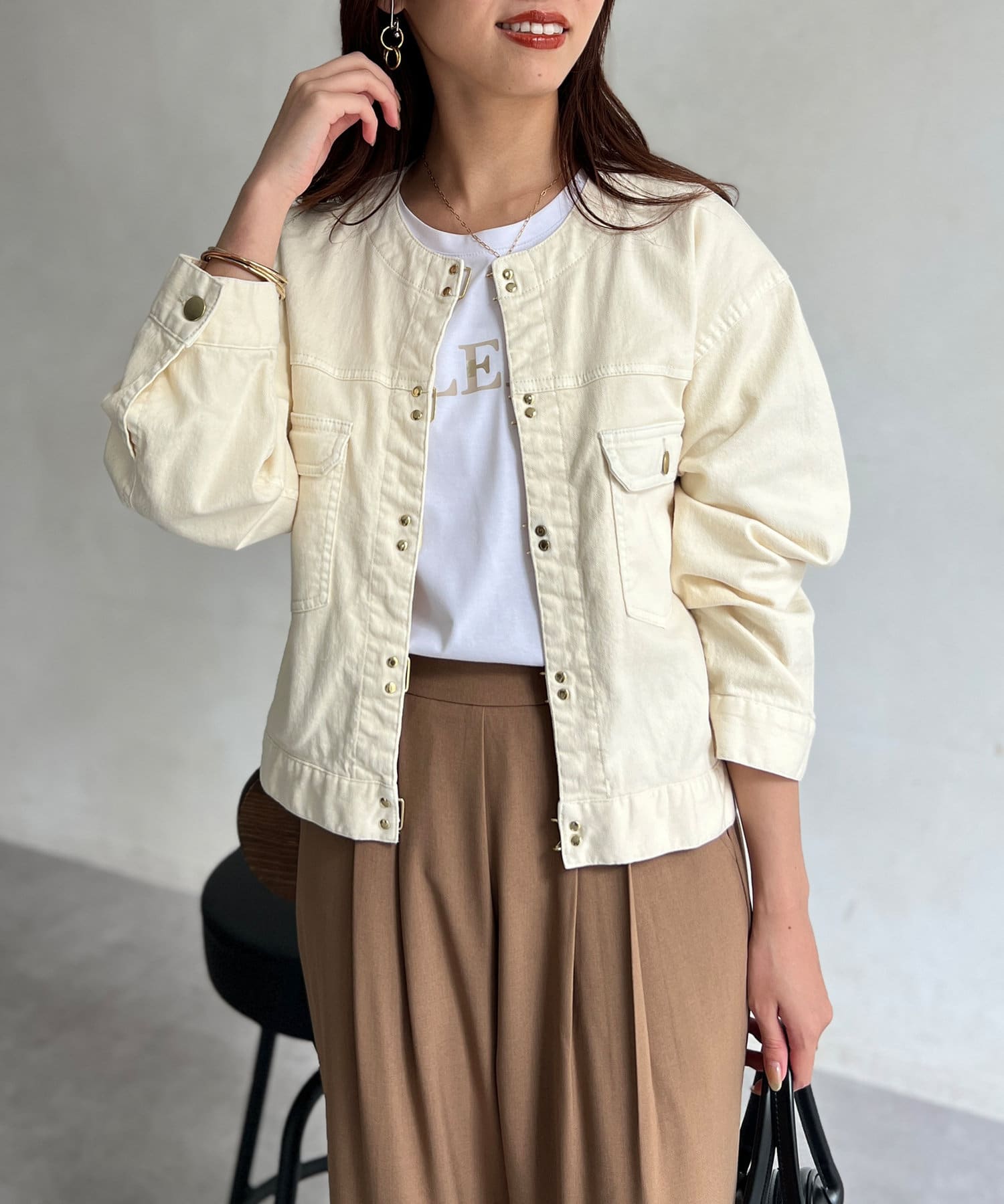 【新品】Chez toi シェトワ　デニムジャケット ゴールドフックノーカラーGジャン | Chez toi(シェトワ