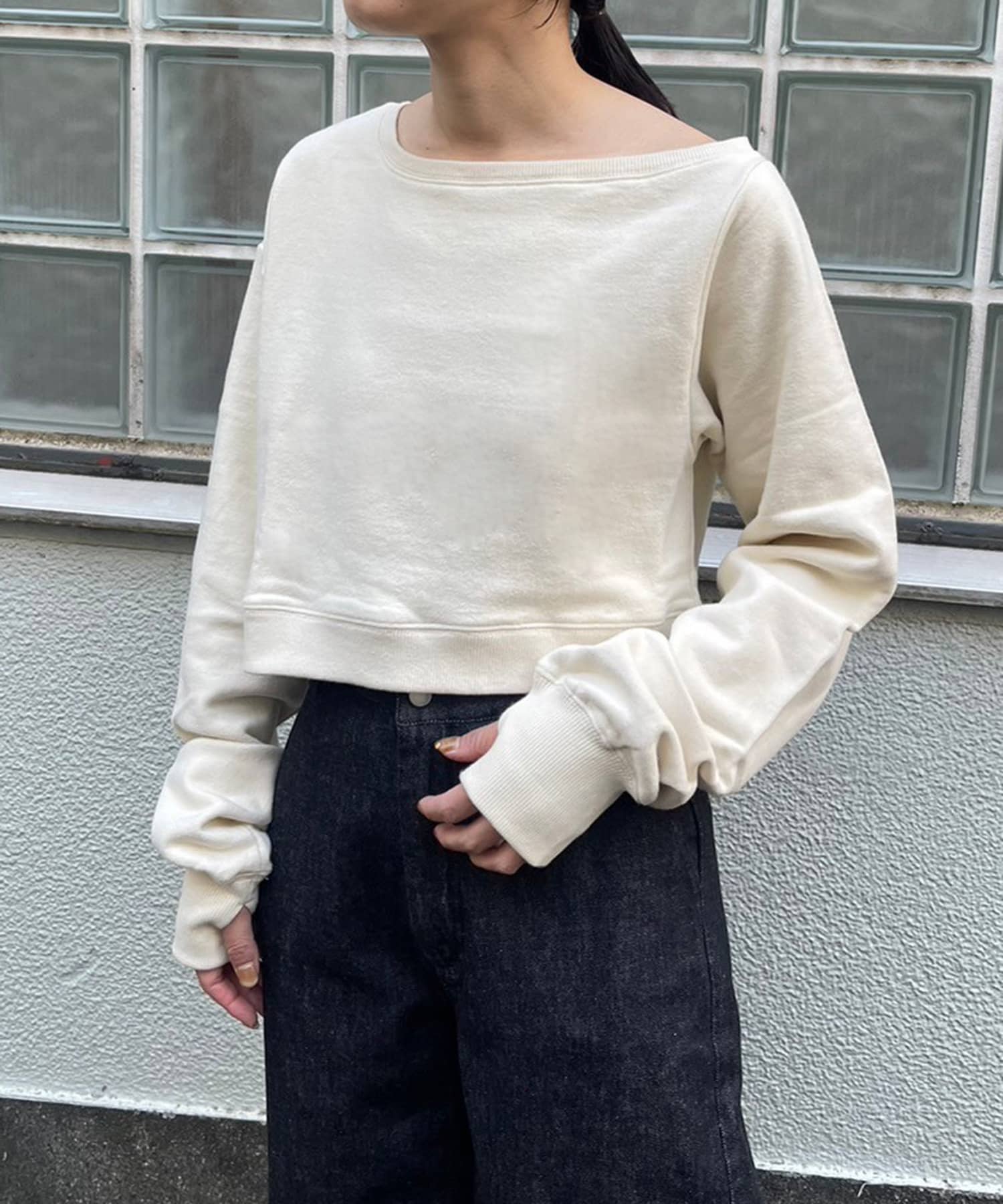 OUTLET(アウトレット) 【Pasterip】Suede touch one shoulder sweat