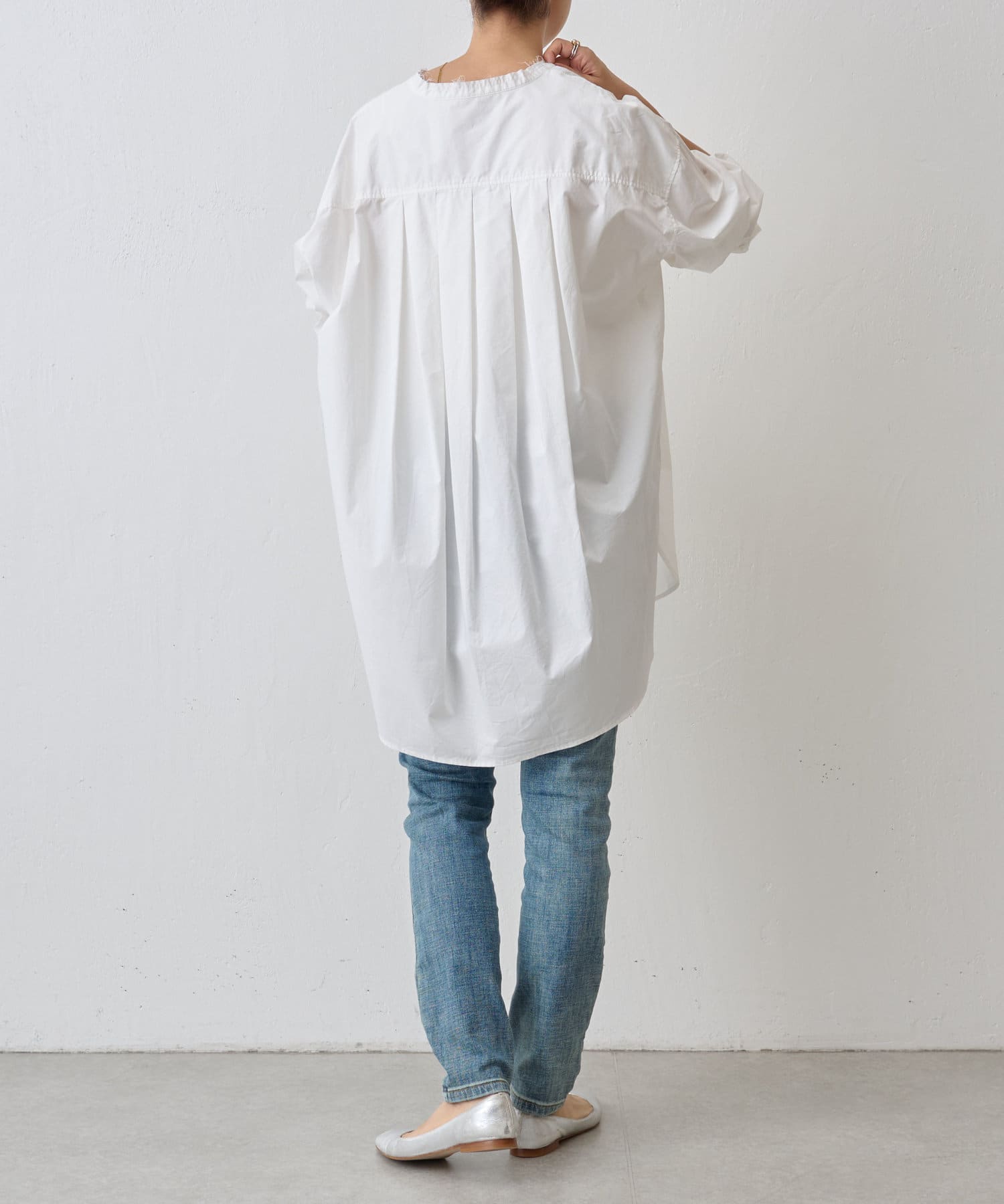 BEARDSLEYホワイト スタンドカラーシャツ メンズワイシャツ・カッターシャツ 750ST-WHITE