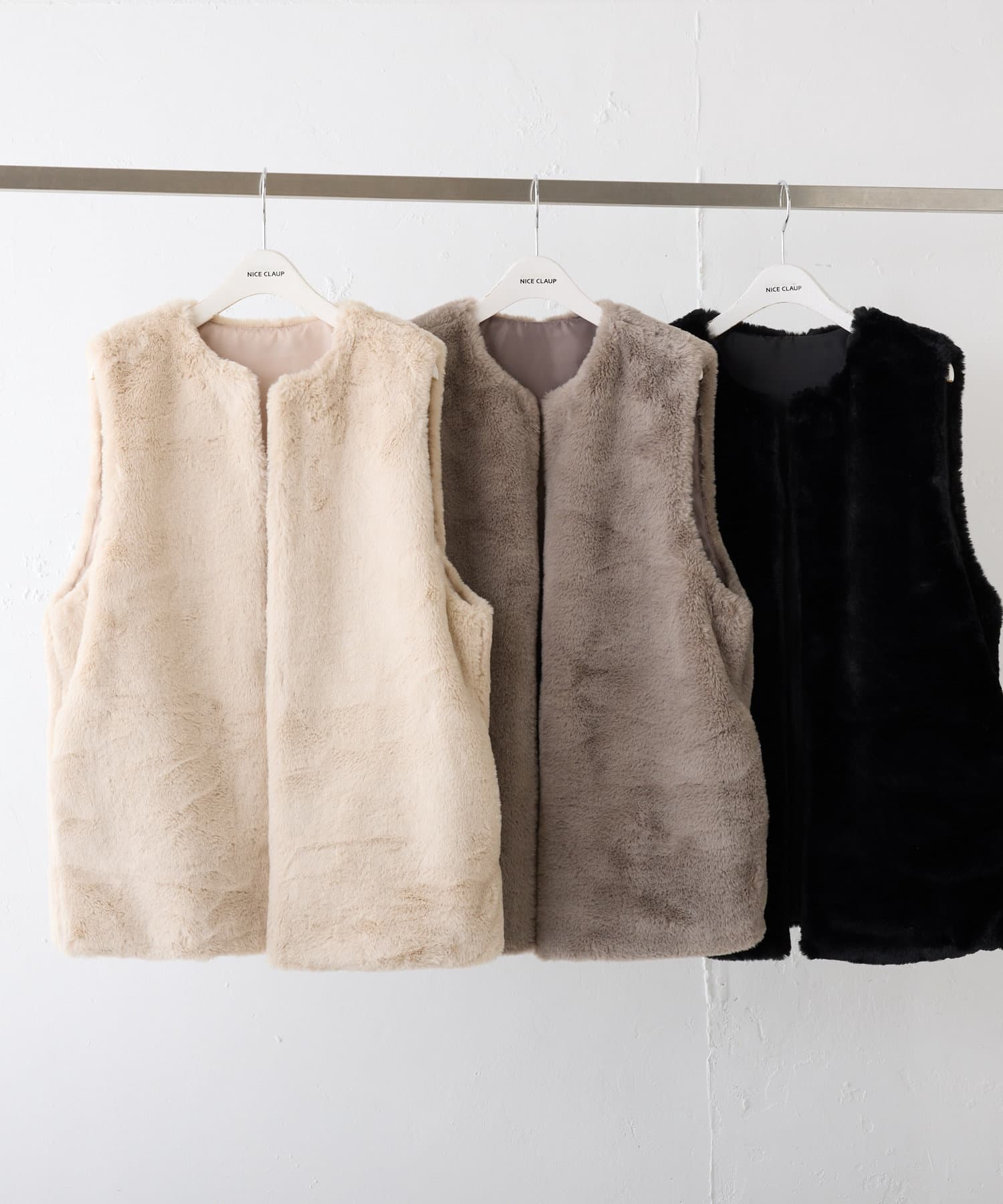 フェイクエコファーロングベスト | Remind me and forever(リマインド