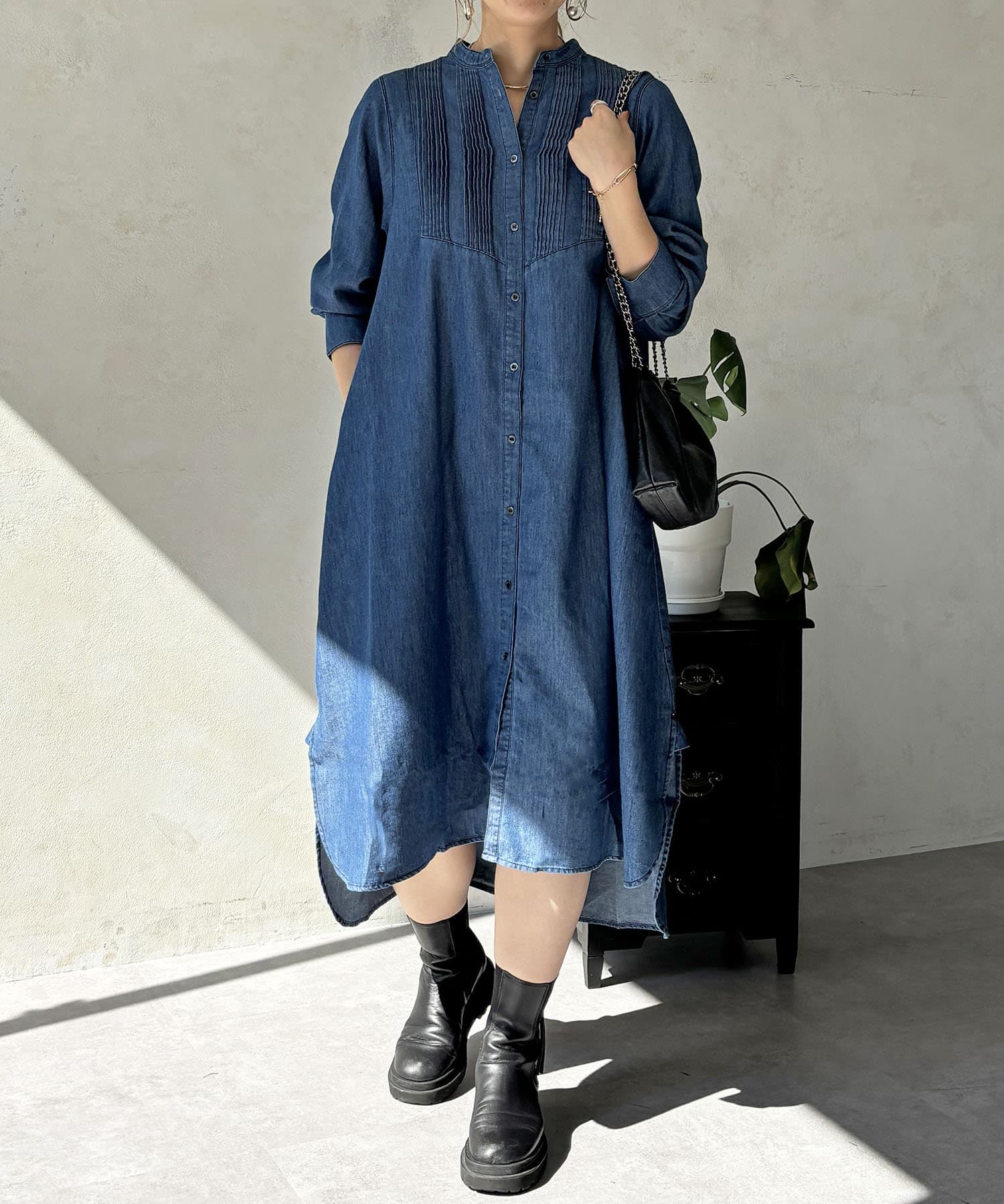 sheller デニムワンピース 美品】sheller フロントZIPデニムワンピース - メルカリ