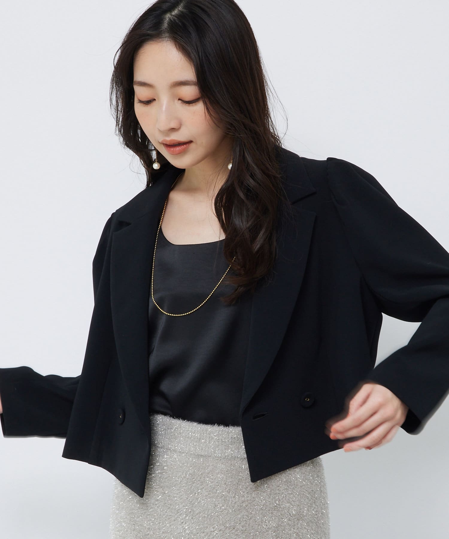 OUTLET(アウトレット) 【La boutique BonBon】ダブルクロスクロップドジャケット
