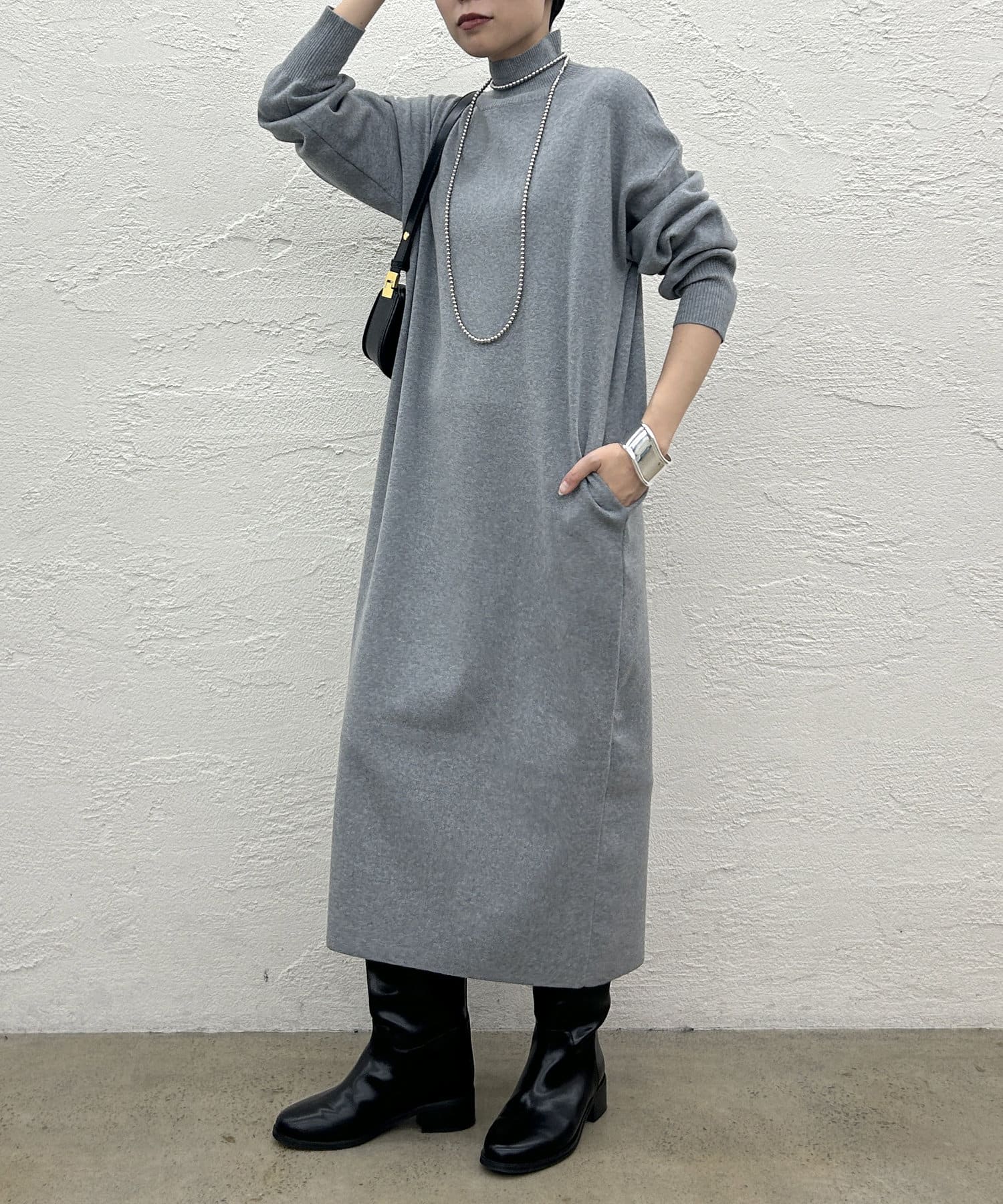 【Mino様】2点　LOUNGEDRESS ニットワンピース　黒　ハイネック LOUNGEDRESS（ラウンジドレス）の「ハイネック総針ニット