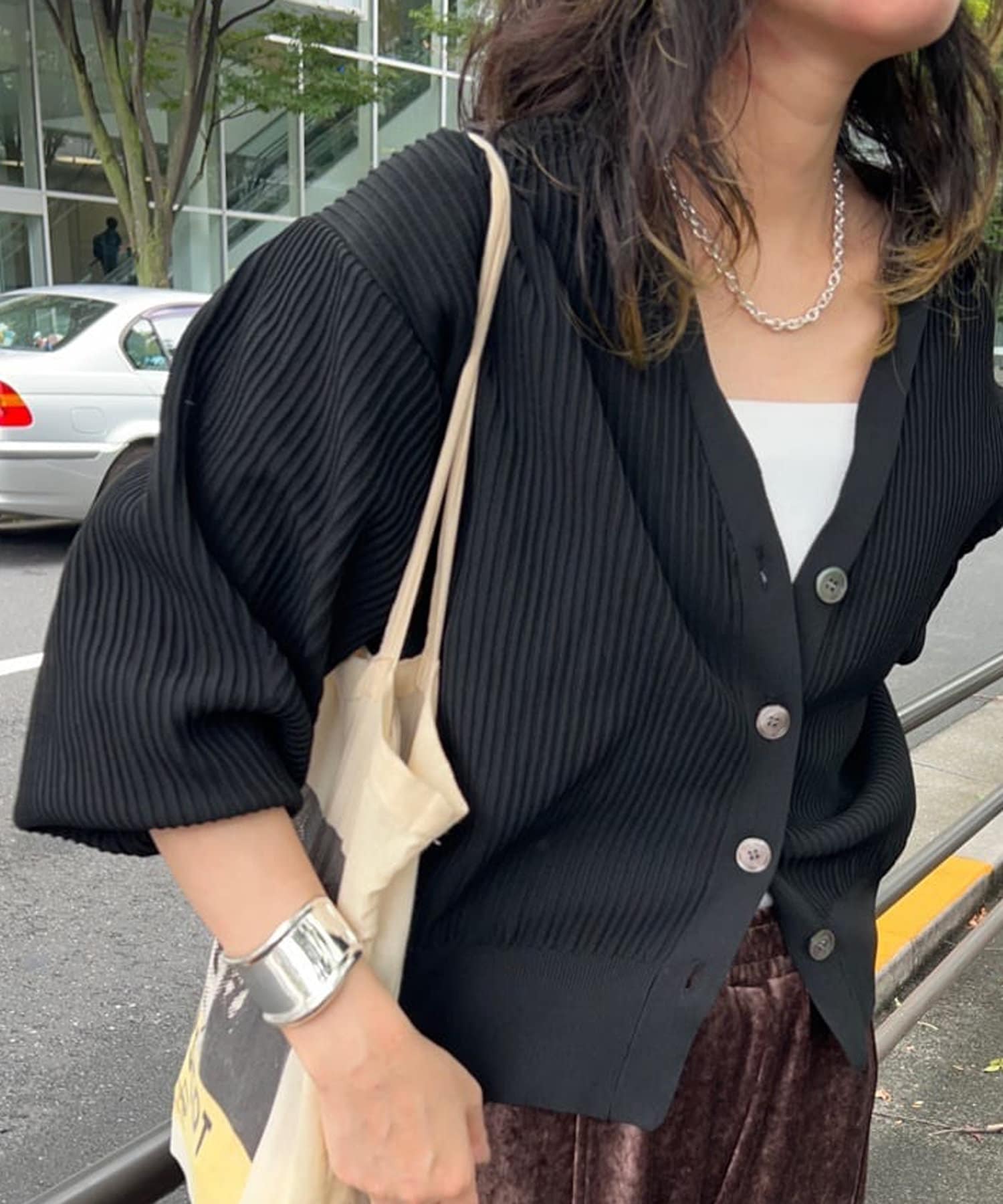 OUTLET(アウトレット) 【SHENERY】ポリエステルリブニットカーディガン