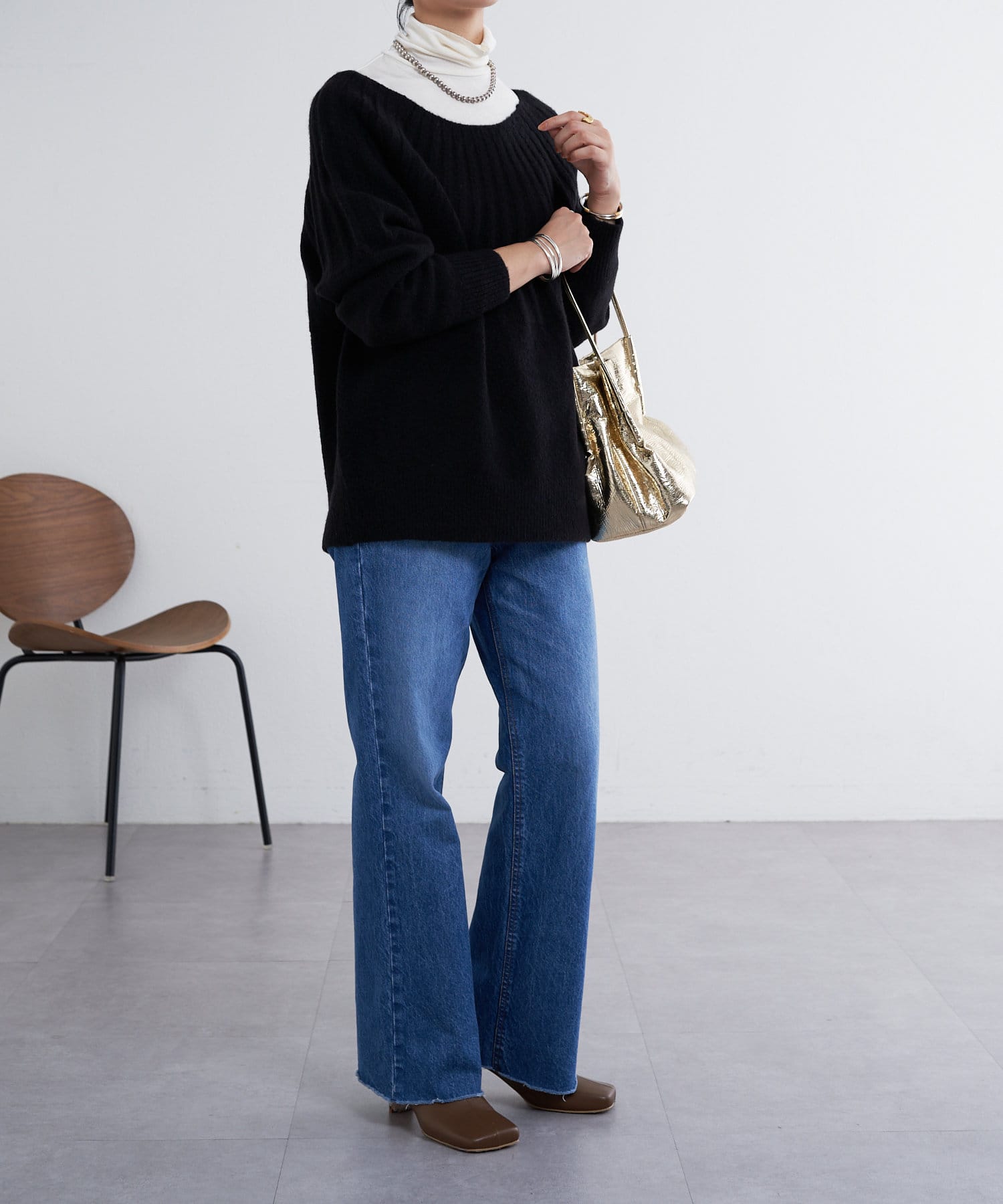 OUTLET(アウトレット) 【SHENERY】オフショルダーチュニックニット