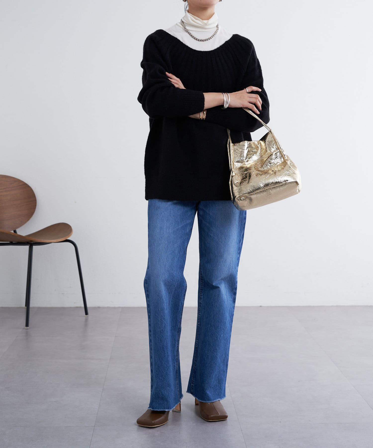 OUTLET(アウトレット) 【SHENERY】オフショルダーチュニックニット