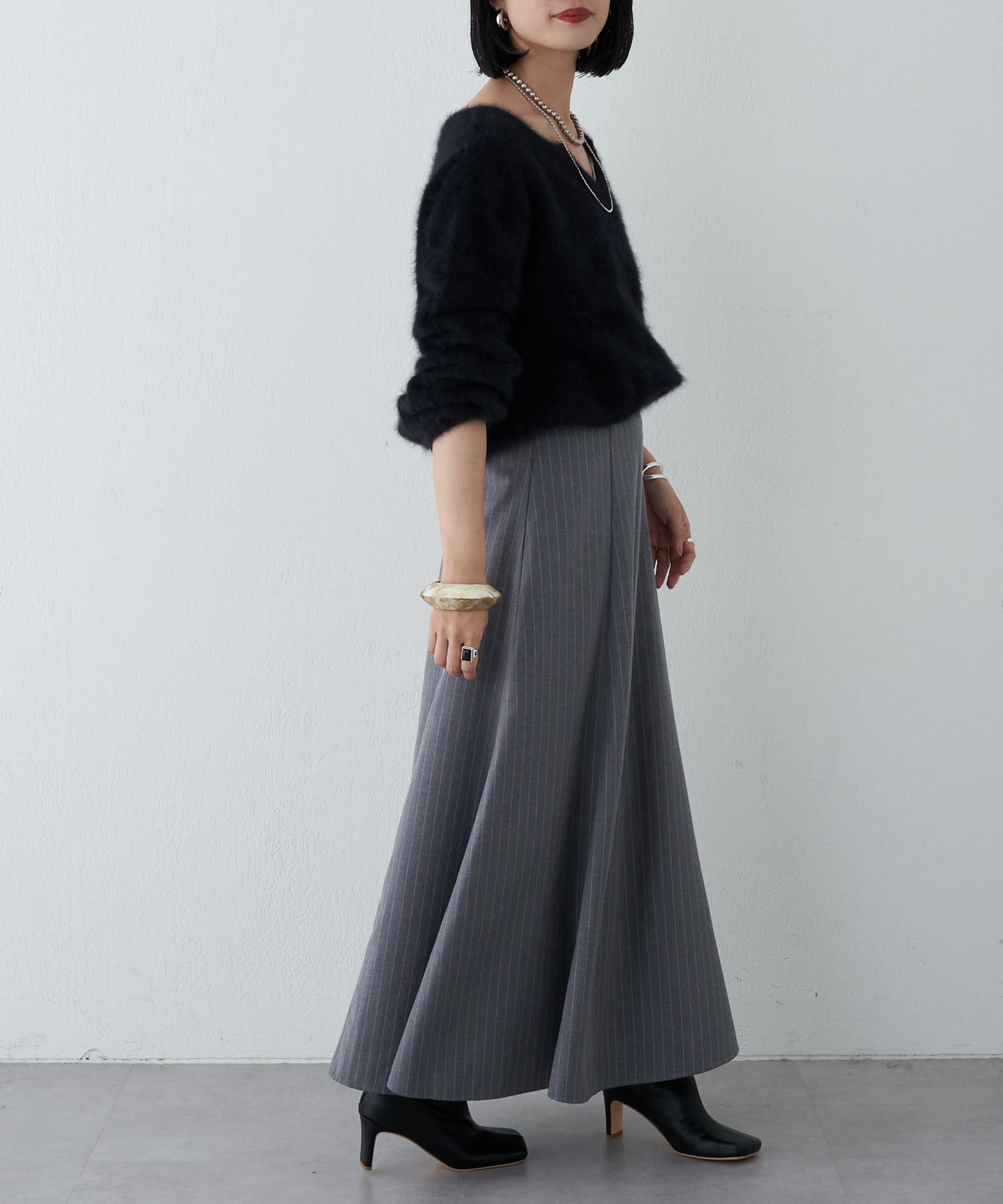 OUTLET(アウトレット) 【SHENERY】ピンストライプフレアスカート