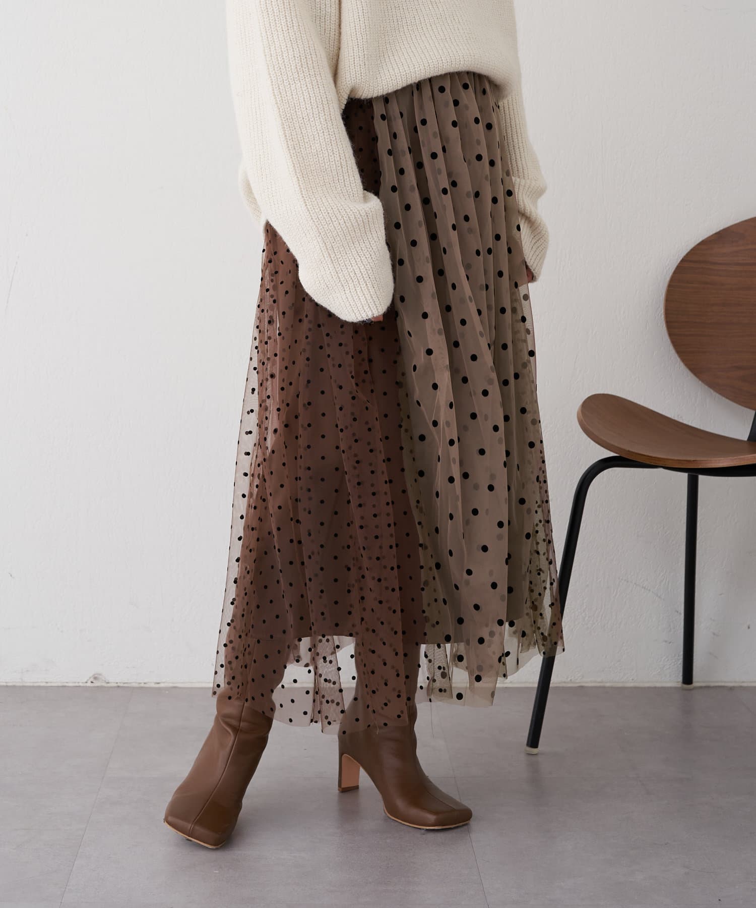 OUTLET(アウトレット) 【SHENERY】ドットチュールスカート