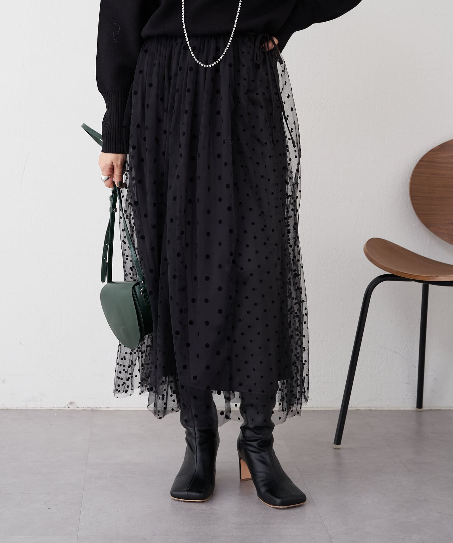 OUTLET(アウトレット) 【SHENERY】ドットチュールスカート