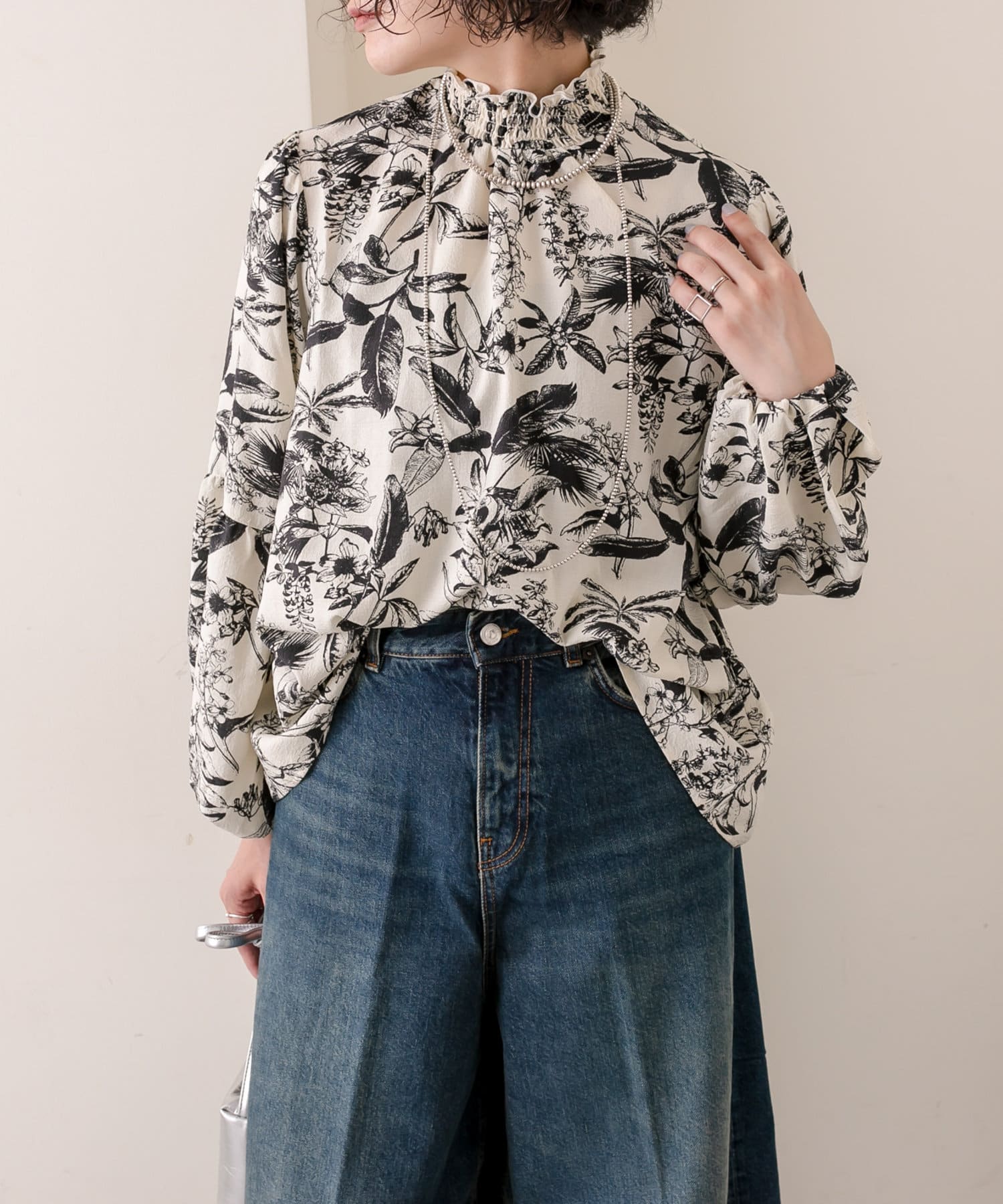 初売り 福袋 手洗い可》花柄/ボタニカル柄/ハイネックギャザーブラウス【SUM1 シャツ+ブラウス(長袖+七分)
