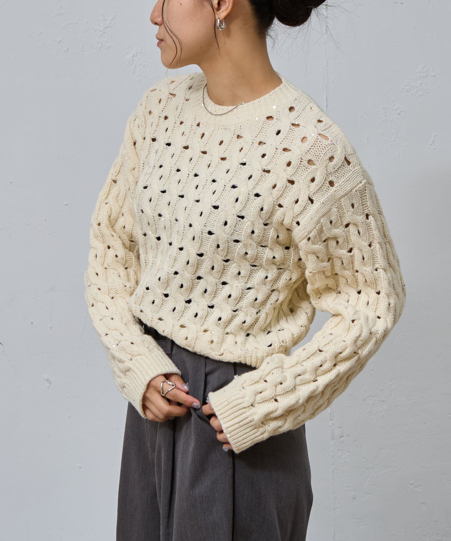 Misha&Puffフリル襟ブラウンニットセーター 3-4y 燃え上がり 