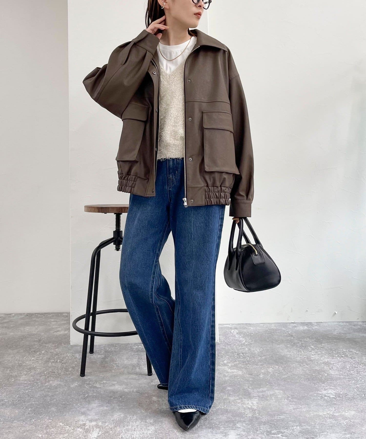 fredy emue フェイクレザーブルゾン　ブラック38 美品 フェイクレザーブルゾン | FREDY & GLOSTER(フレディ アンド