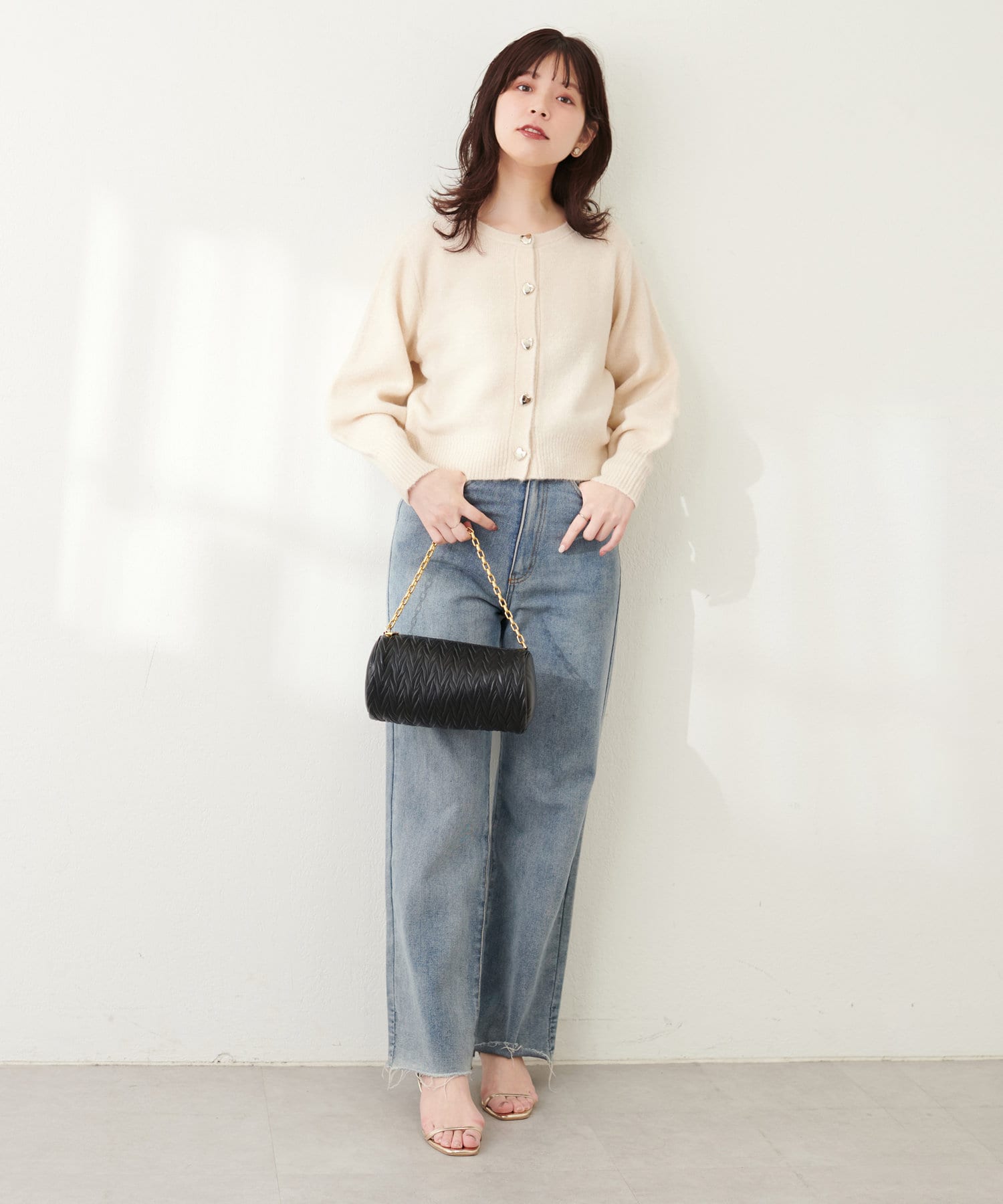 ハート釦クルーネックカーデ | natural couture(ナチュラル ハート釦クルーネックカーデ | natural couture(ナチュラル