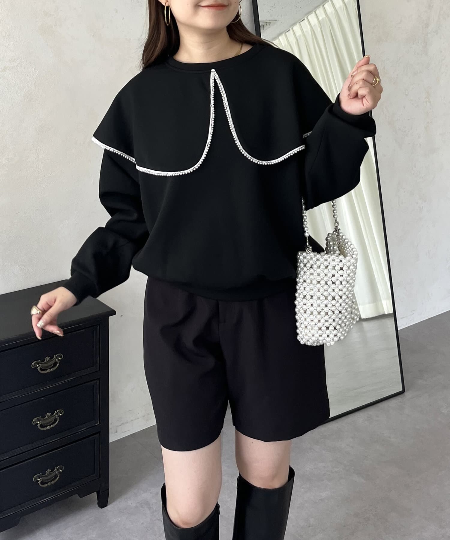 MOMO COLLECTION】フリルスリーブ2wayドッキングスウェット（T