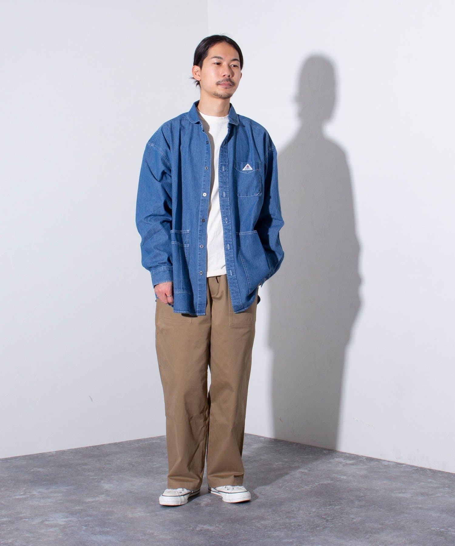 GEVACO】デニムショールカラーワークシャツ カバーオール