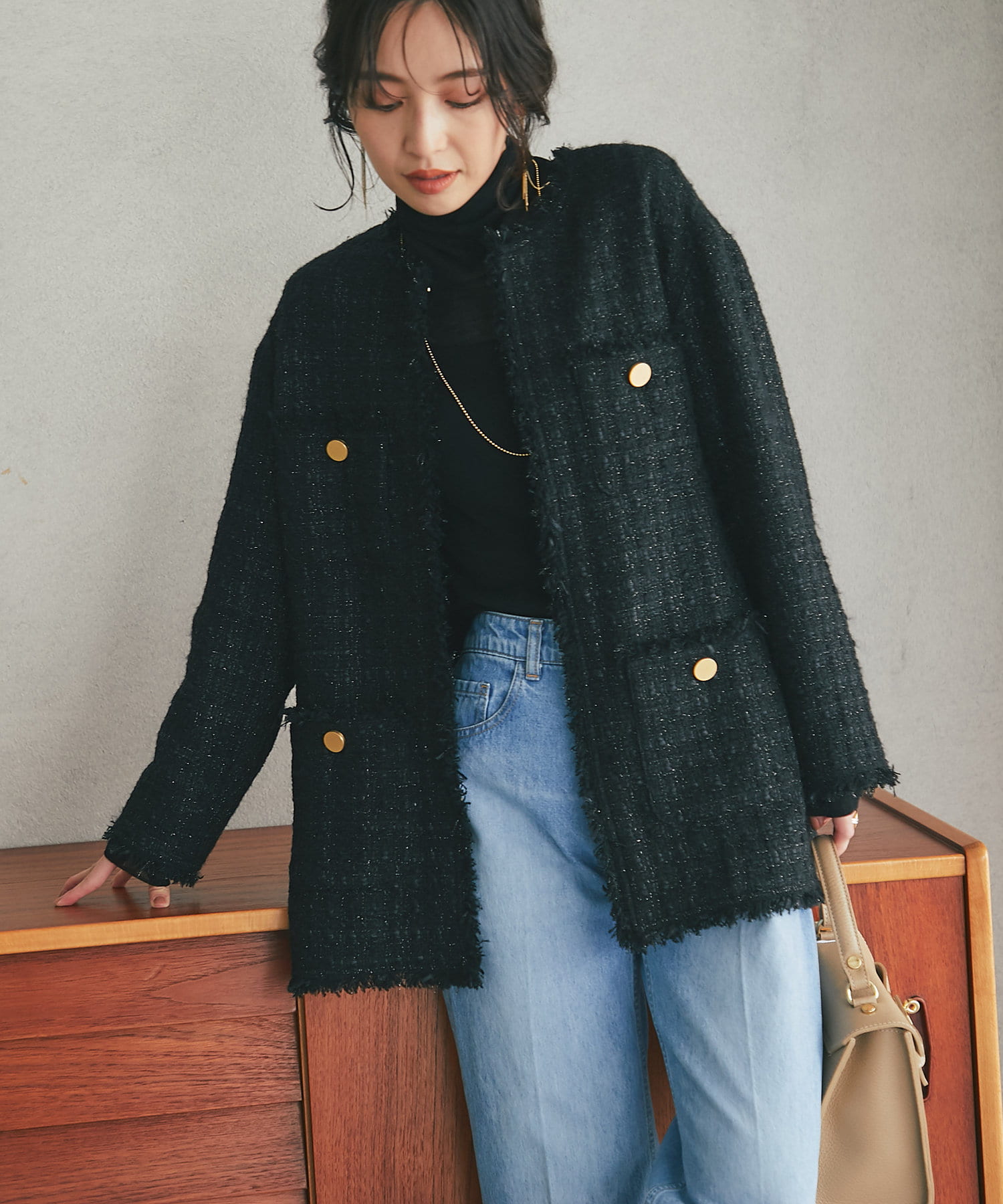 OUTLET(アウトレット) 【La boutique BonBon】ファンシーツイードジャケット