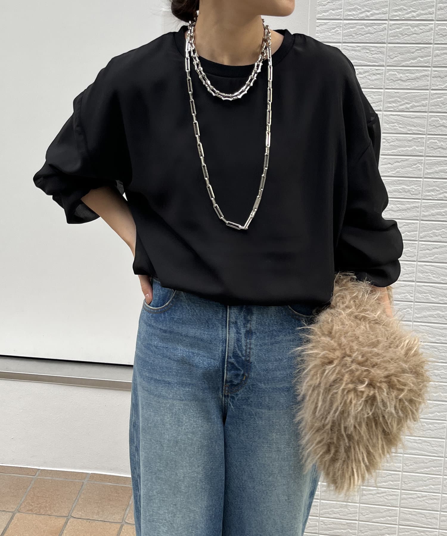 DOUDOU(ドゥドゥ) 【WEB限定】裏毛×シフォンレイヤードプルオーバー