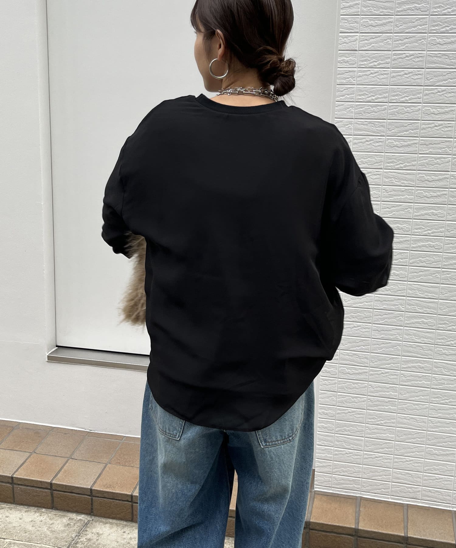 DOUDOU(ドゥドゥ) 【WEB限定】裏毛×シフォンレイヤードプルオーバー