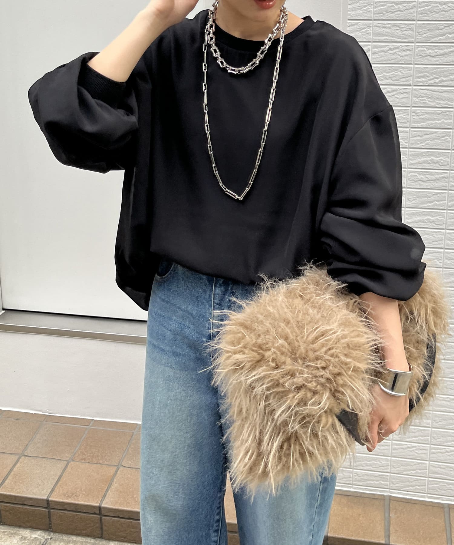 DOUDOU(ドゥドゥ) 【WEB限定】裏毛×シフォンレイヤードプルオーバー