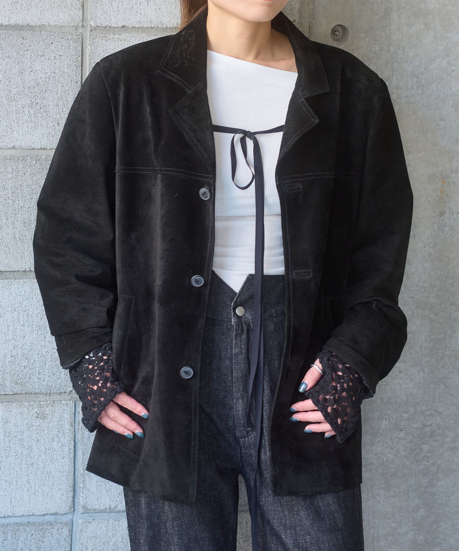 Pasterip(パセリ) レディース Suede leather jacket ブラック