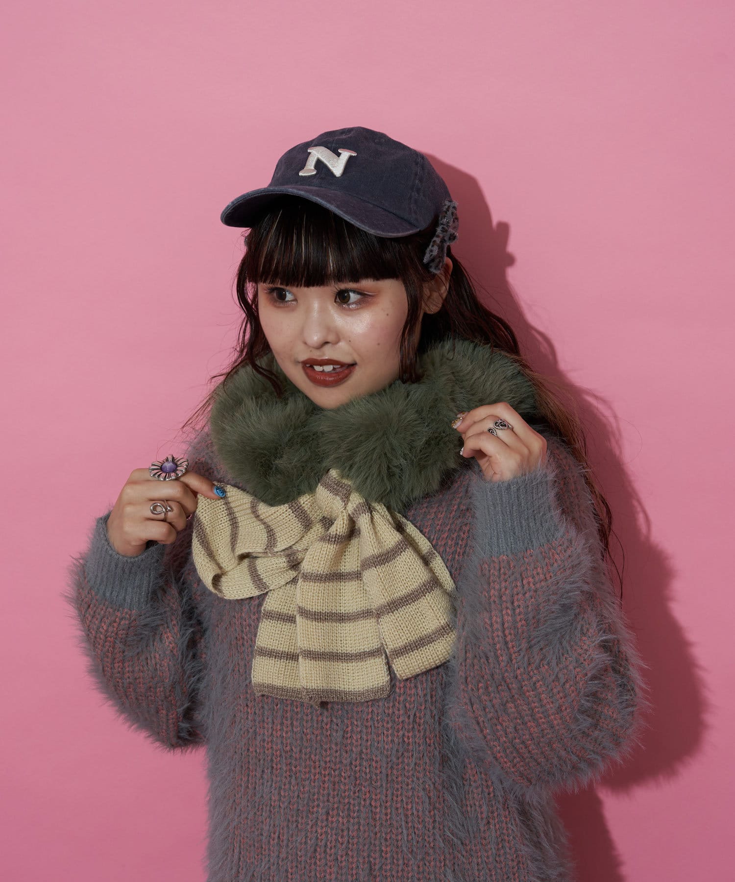 デニムリメイクマフラー ❤️ファー 2本セット 渋