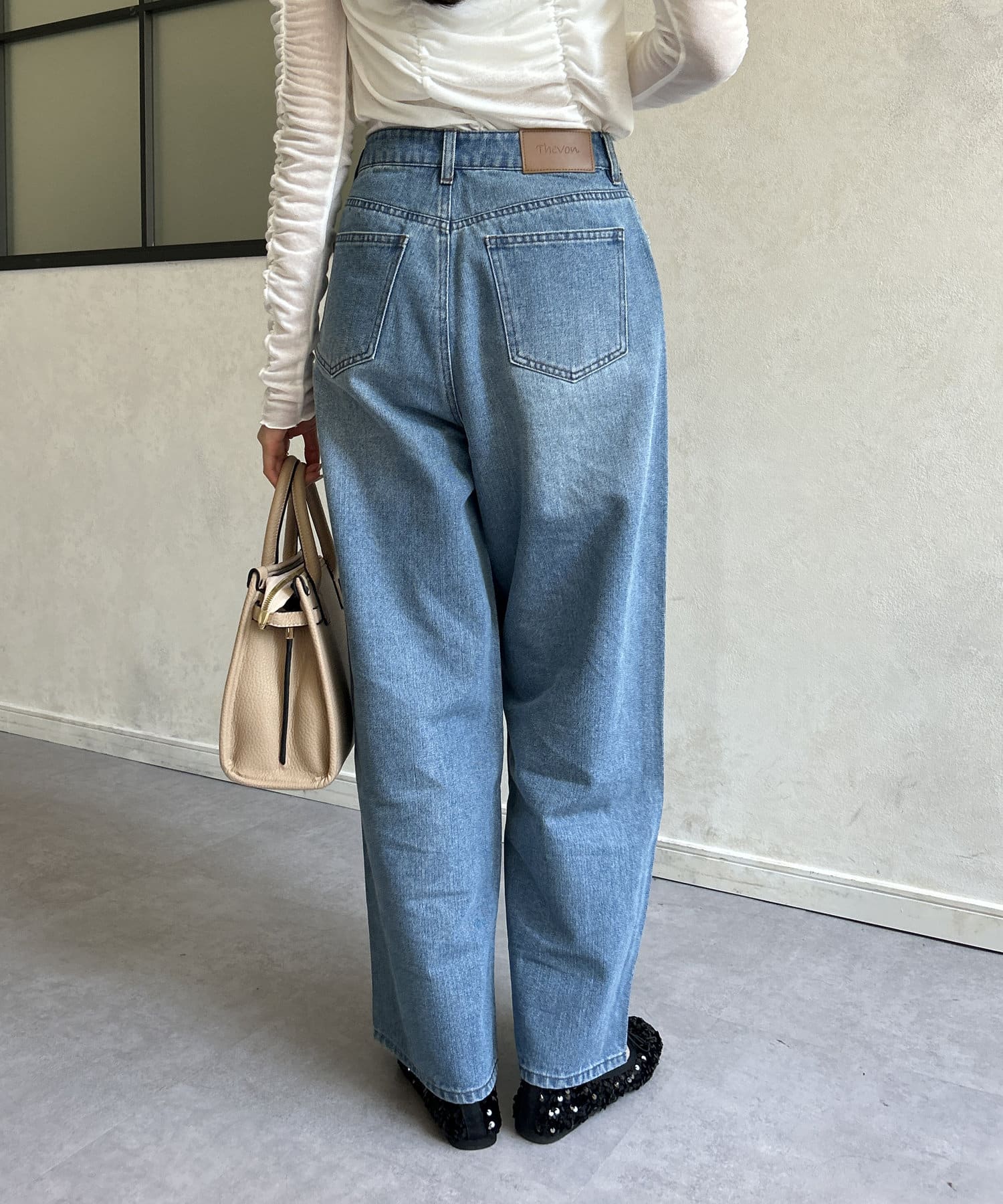 Thevon Sサイズ yunaデニム ブルー Yuna企画】ハイウエストストレートデニムパンツ | Thevon