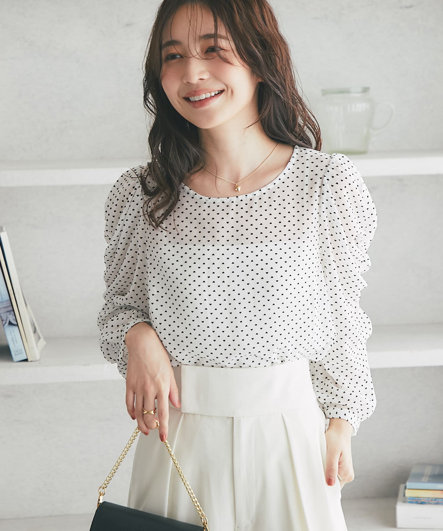 良品 La boutique BonBon ハート刺繍ブラウス パフスリーブ