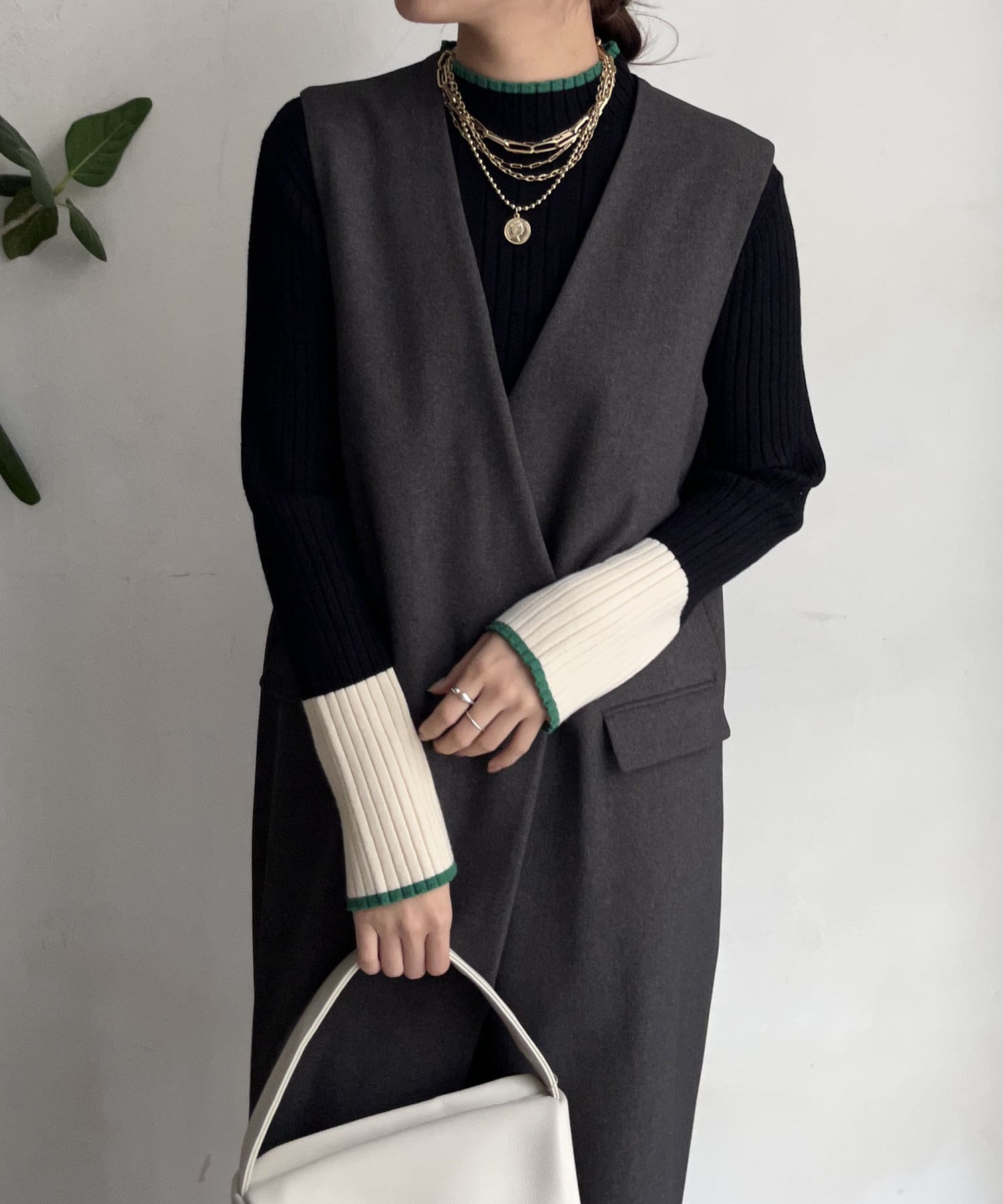 DOUDOU(ドゥドゥ) 【WEB限定】トリミングバイカラーニットトップス