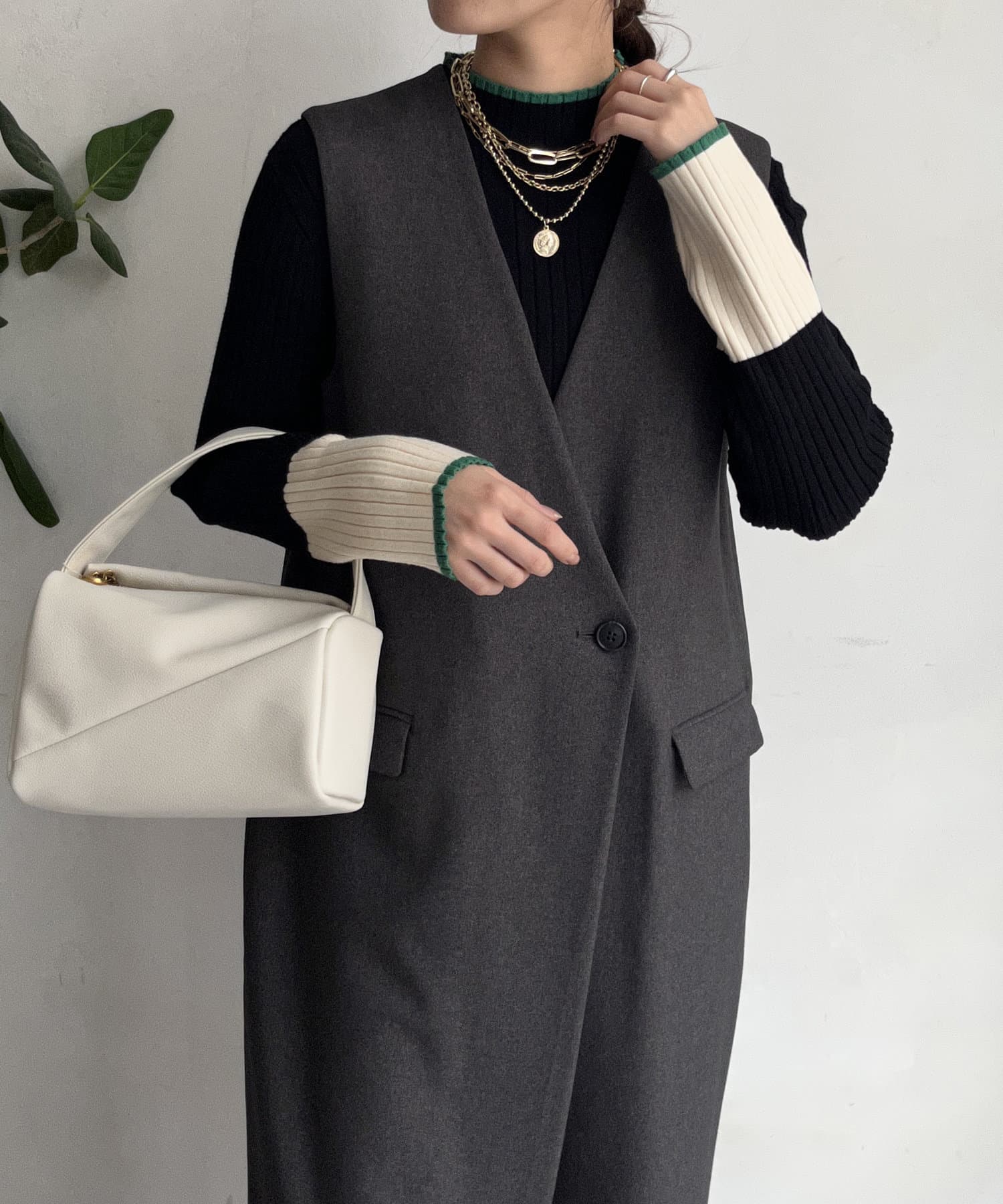 DOUDOU(ドゥドゥ) 【WEB限定】トリミングバイカラーニットトップス