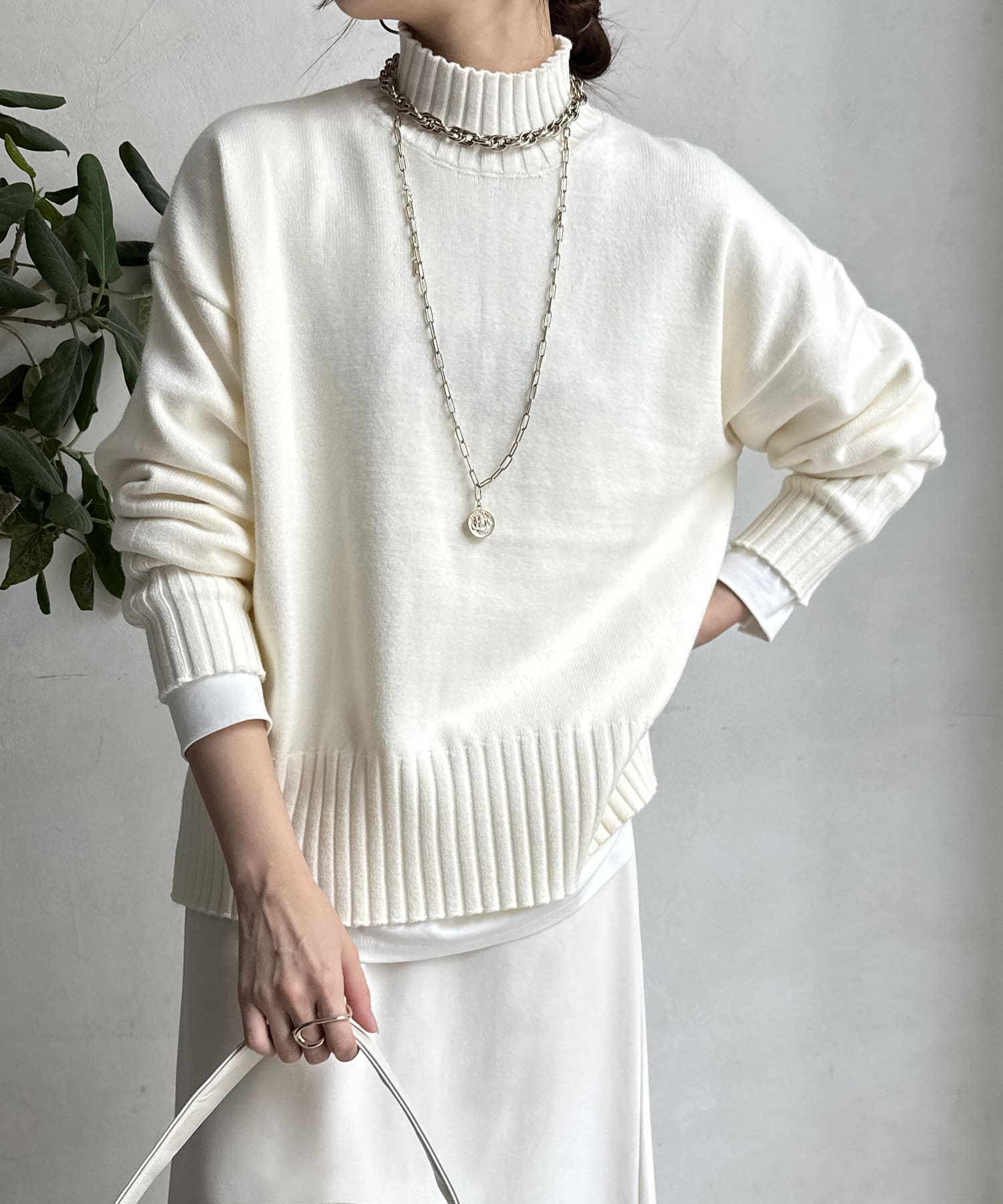 DOUDOU(ドゥドゥ) 【WEB限定】モッチリミドルゲージハイネックニット