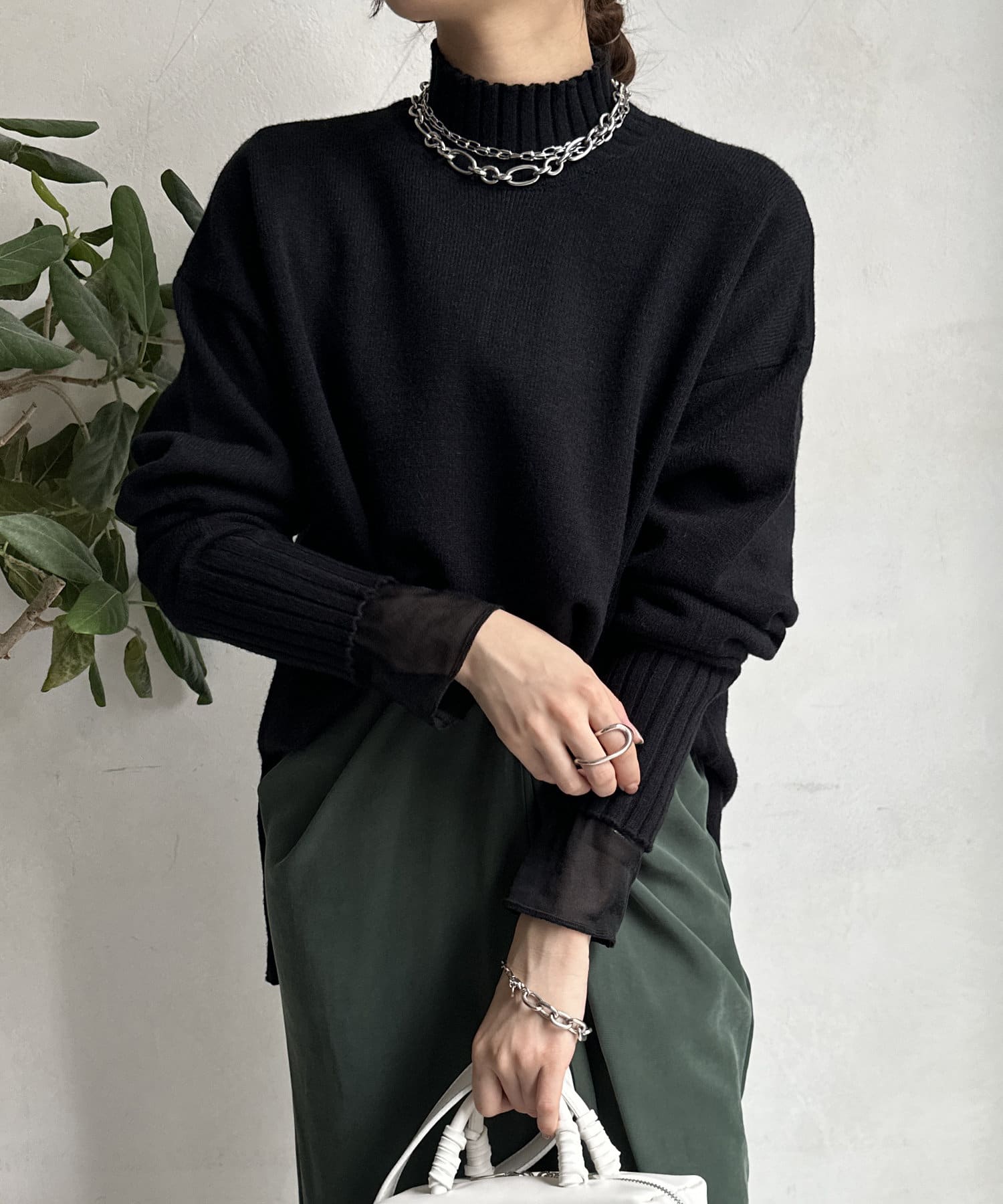 DOUDOU(ドゥドゥ) 【WEB限定】モッチリミドルゲージハイネックニット