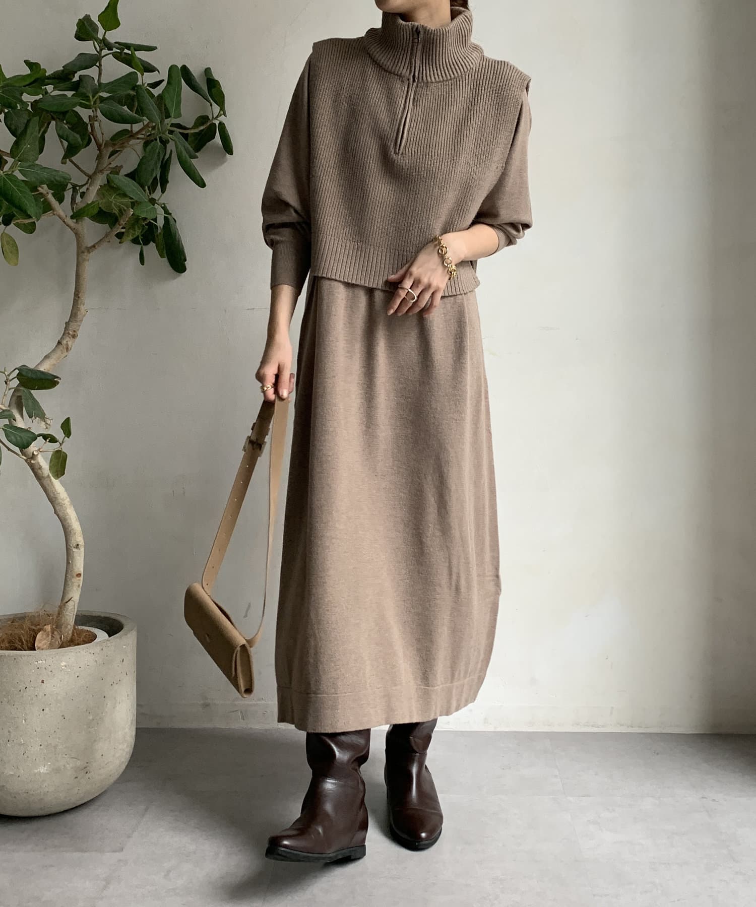 WEB限定】 ハーフジップベスト＋ニットワンピースSET | DOUDOU