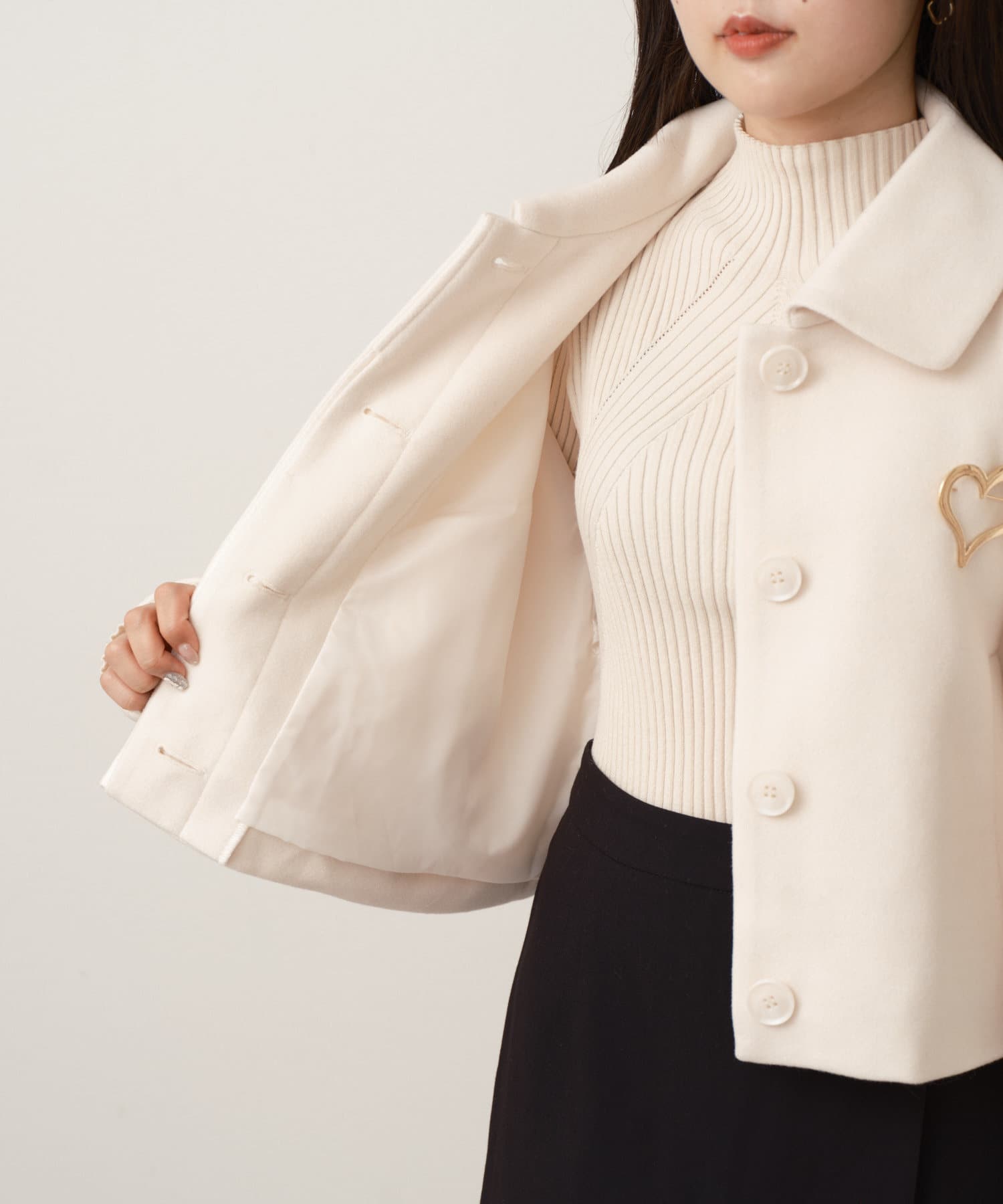 OUTLET(アウトレット) 【Chico】ブローチ付ウールショート丈コート