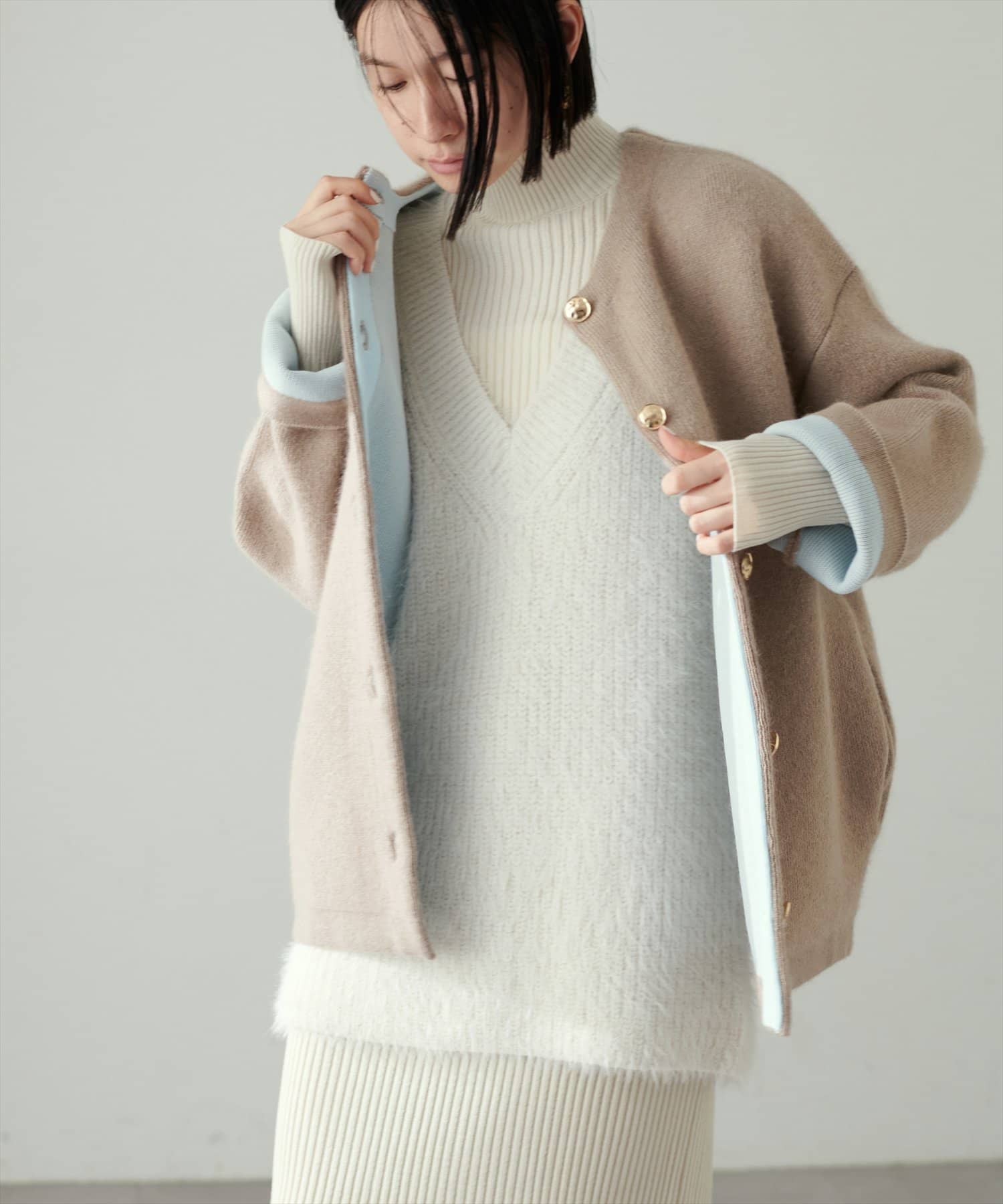 お値下げ不可☆完売色☆FOX混プレーティングニットジャケット　試着のみ natural couture ジャケット ノーカラージャケット FOX混プレー