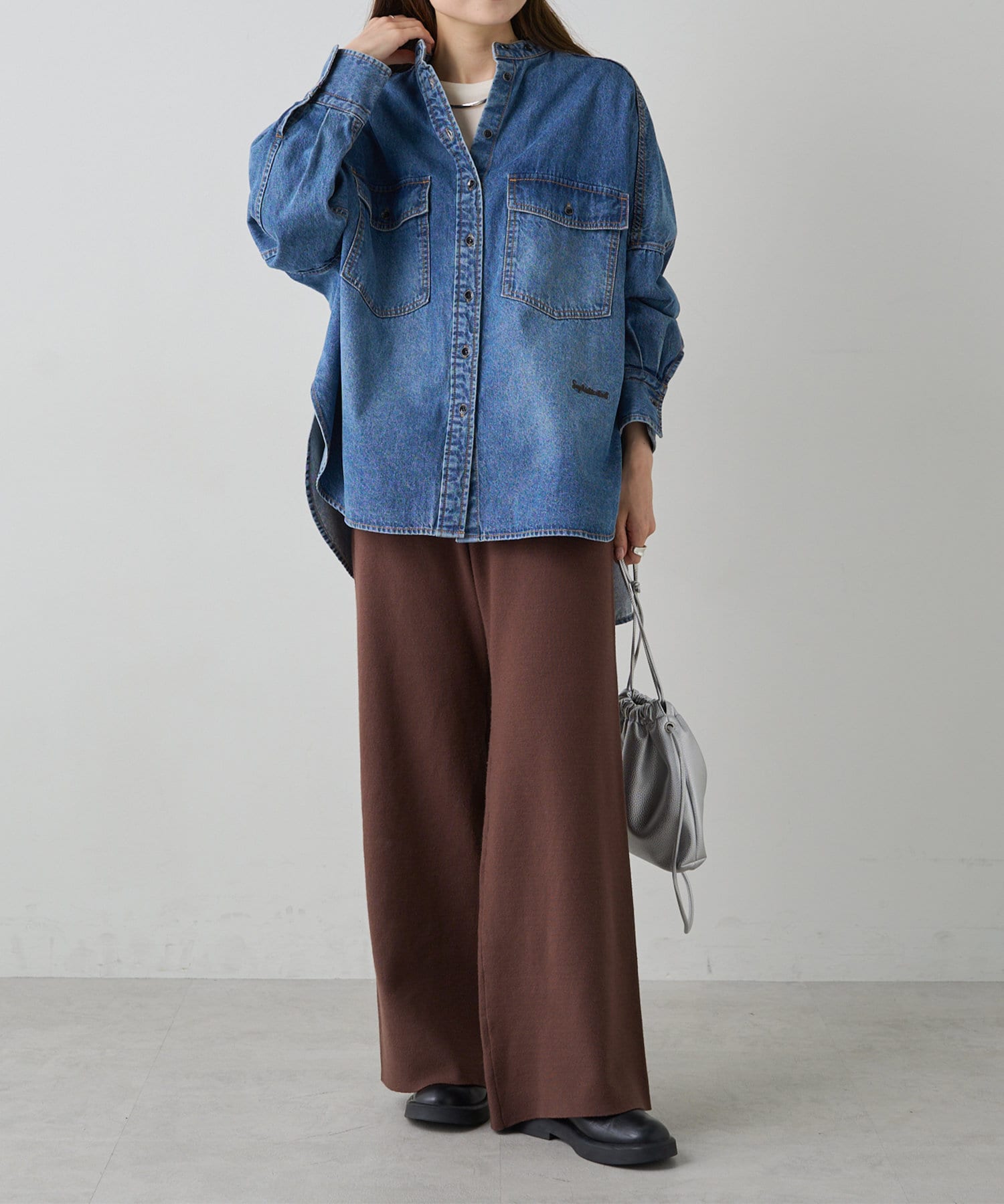 PUAL CE CIN(ピュアルセシン) 【ベストセラー/名品】ヴィンテージライクデニムバンドカラーシャツ