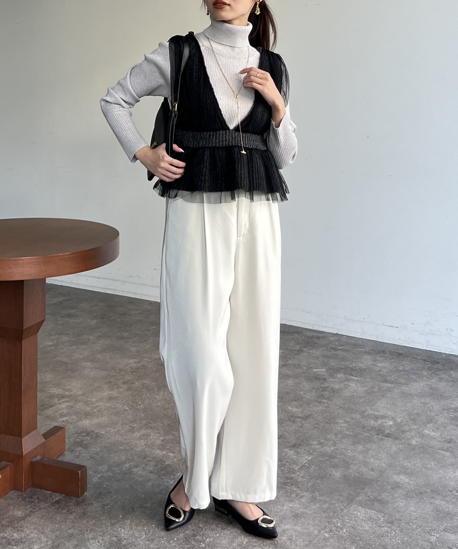 Chez toi(シェトワ) チュールレイヤードニットビスチェ