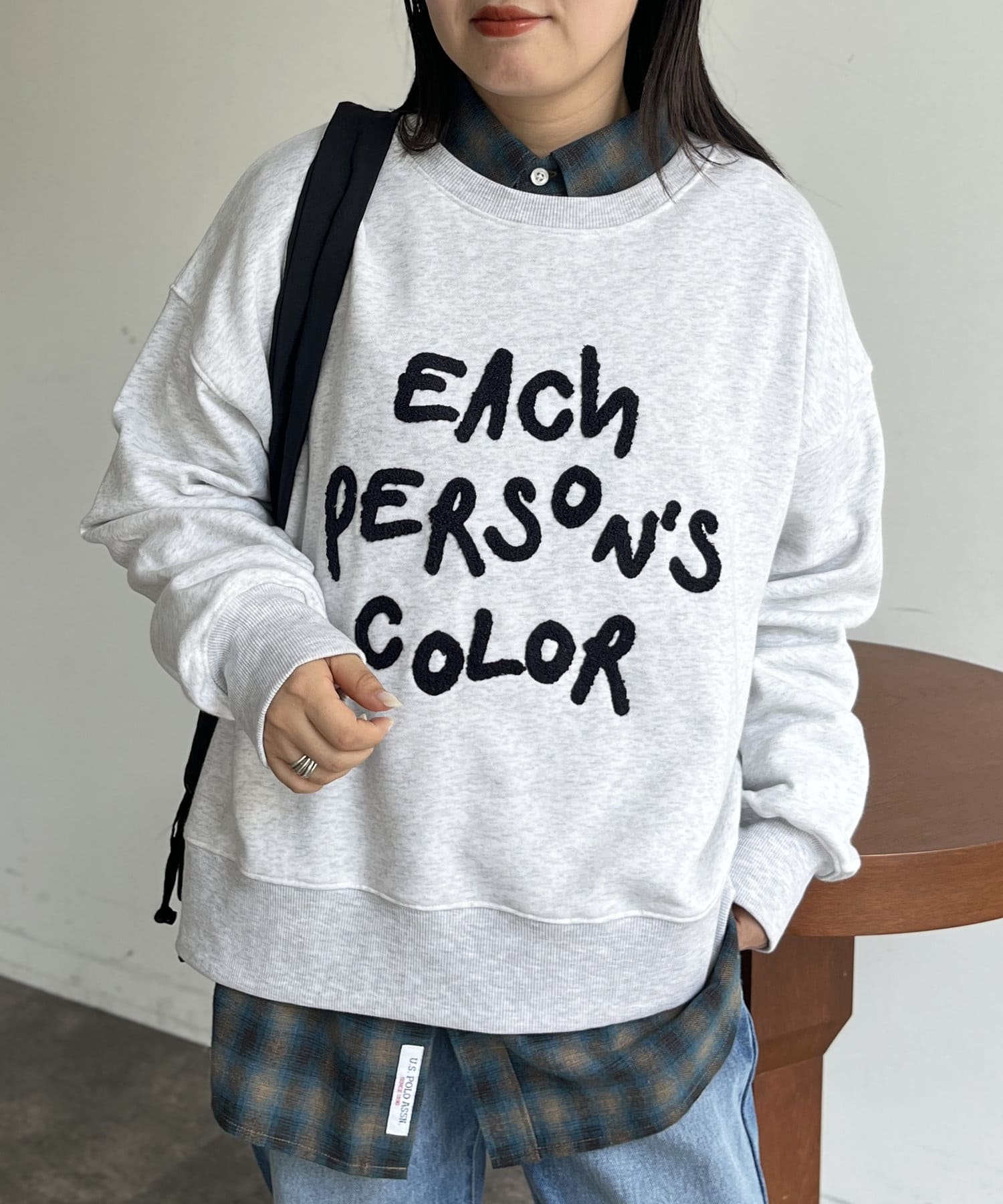PUAL CE CIEN＊ピュアルセシン サガラ刺繍裏ボアスウェット グレー サガラ刺繍裏ボアスウェット | PUAL CE CIN(ピュアルセシン
