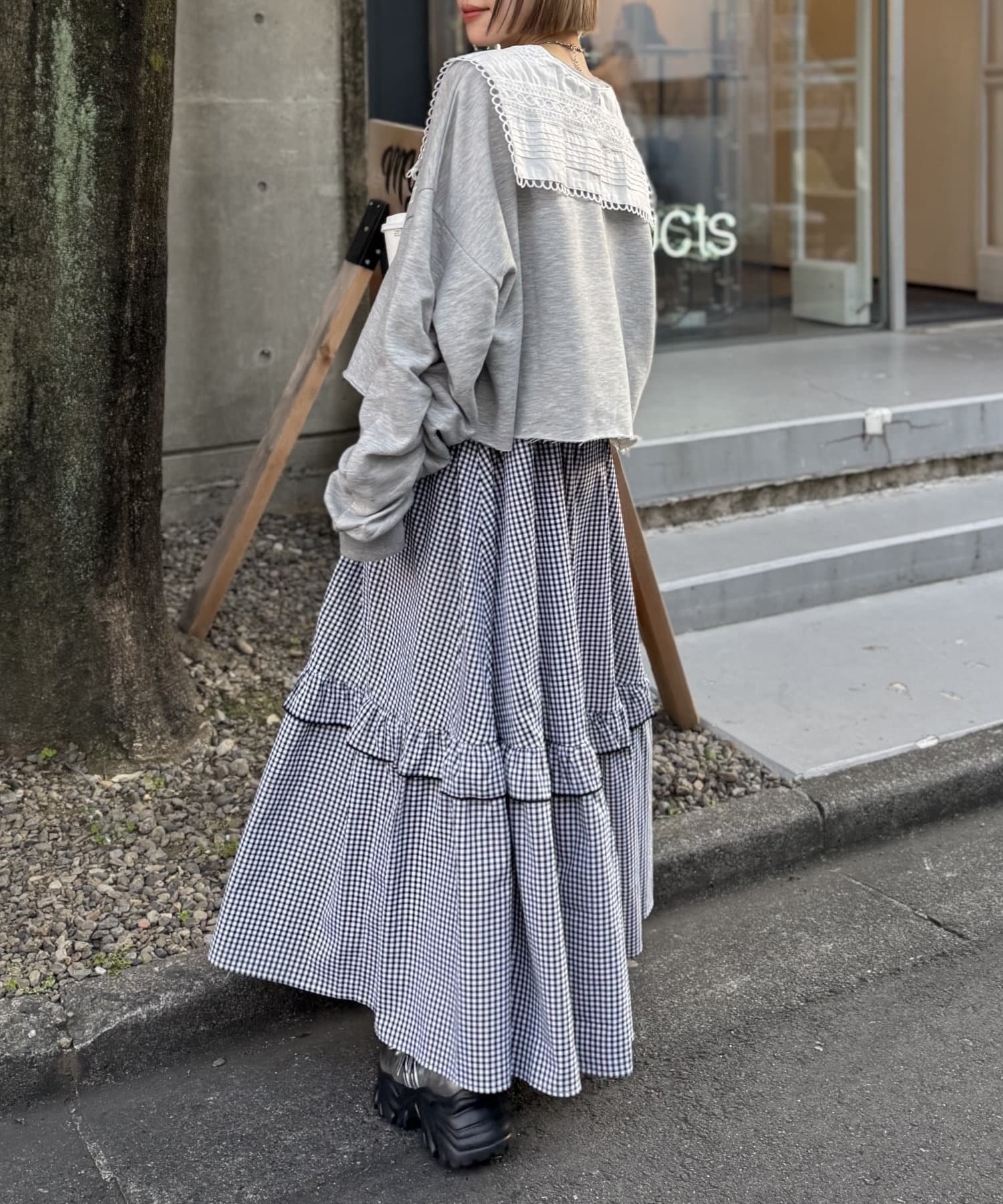 w closet(ダブルクローゼット) 【7色展開】チェックティアードキャミワンピース