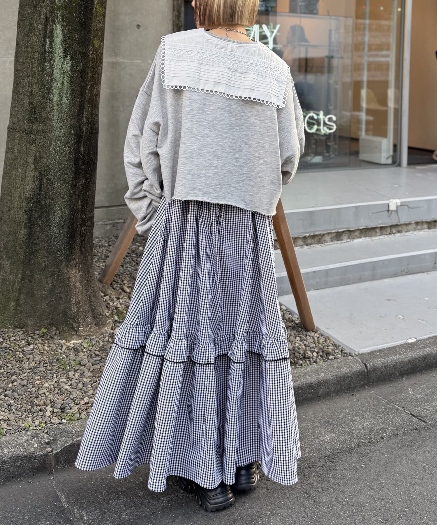 w closet(ダブルクローゼット) 【7色展開】チェックティアードキャミワンピース