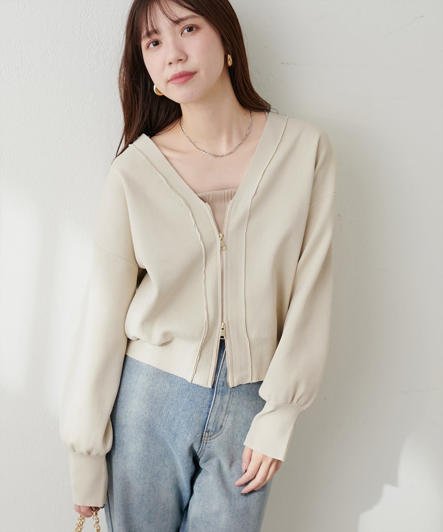 ポリニットWzipカーデ | natural couture(ナチュラルクチュール