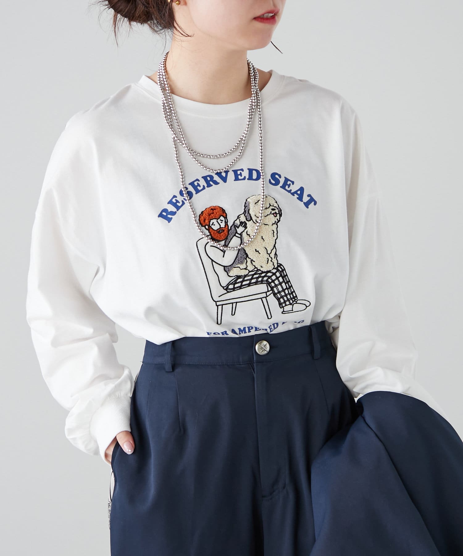 NICE CLAUP / OLIVE des OLIVE OUTLET(ナイスクラップ  / オリーブ デ オリーブ アウトレット) 【NUNIFE / WEB限定】オジワンコ相良刺繍BIGロンT
