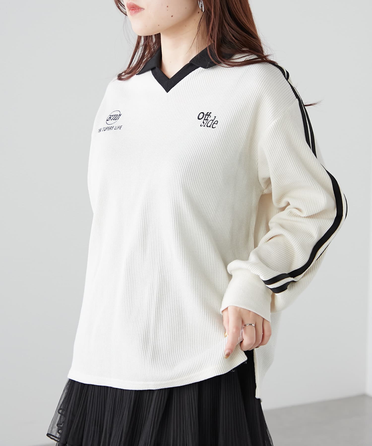 NICE CLAUP / OLIVE des OLIVE OUTLET(ナイスクラップ  / オリーブ デ オリーブ アウトレット) 【NUNIFE / WEB限定】 袖ラインゲームシャツ