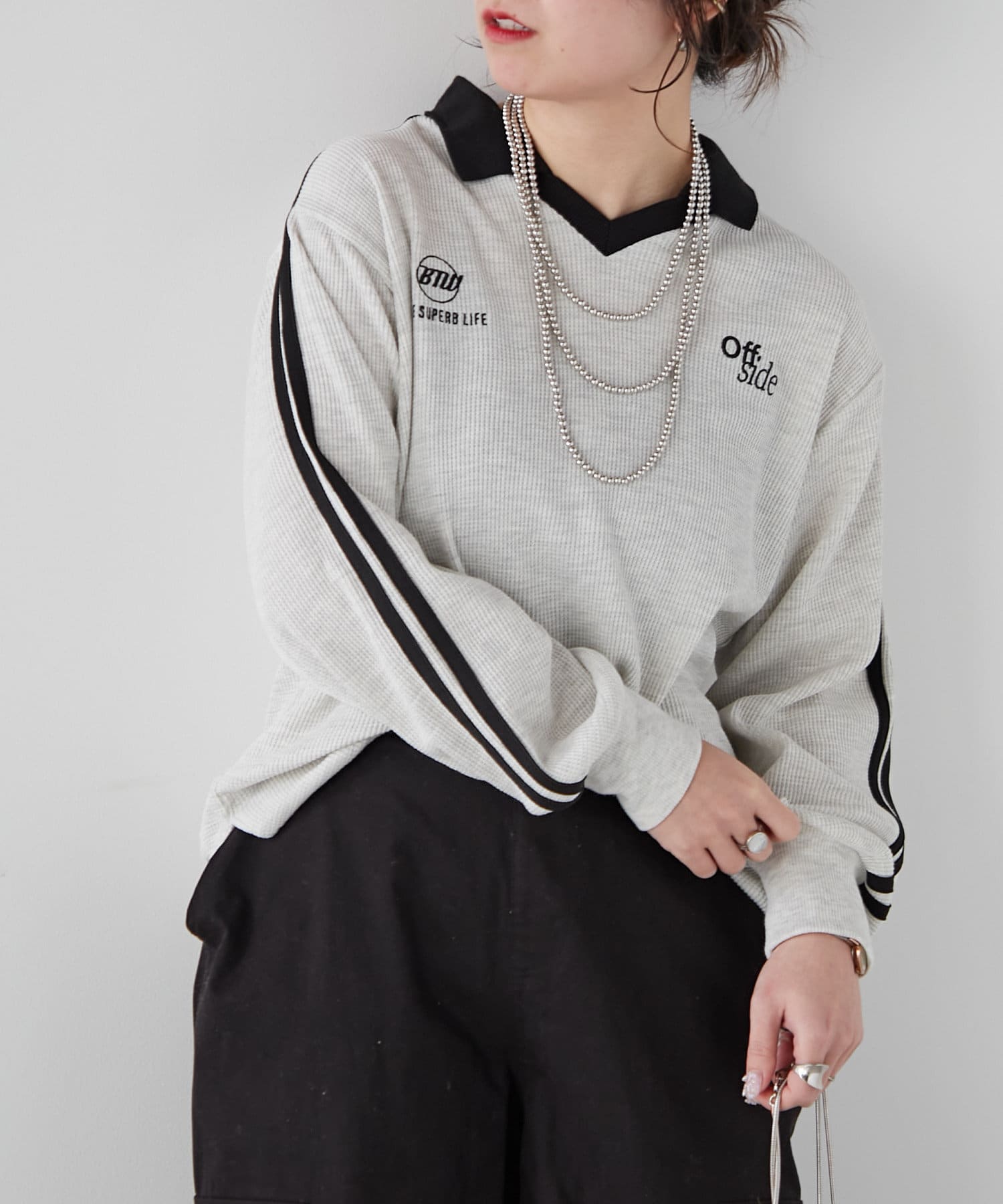 NICE CLAUP / OLIVE des OLIVE OUTLET(ナイスクラップ  / オリーブ デ オリーブ アウトレット) 【NUNIFE / WEB限定】 袖ラインゲームシャツ