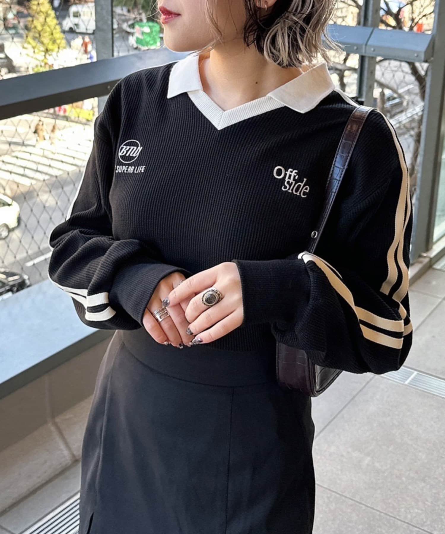 NICE CLAUP / OLIVE des OLIVE OUTLET(ナイスクラップ  / オリーブ デ オリーブ アウトレット) 【NUNIFE / WEB限定】 袖ラインゲームシャツ