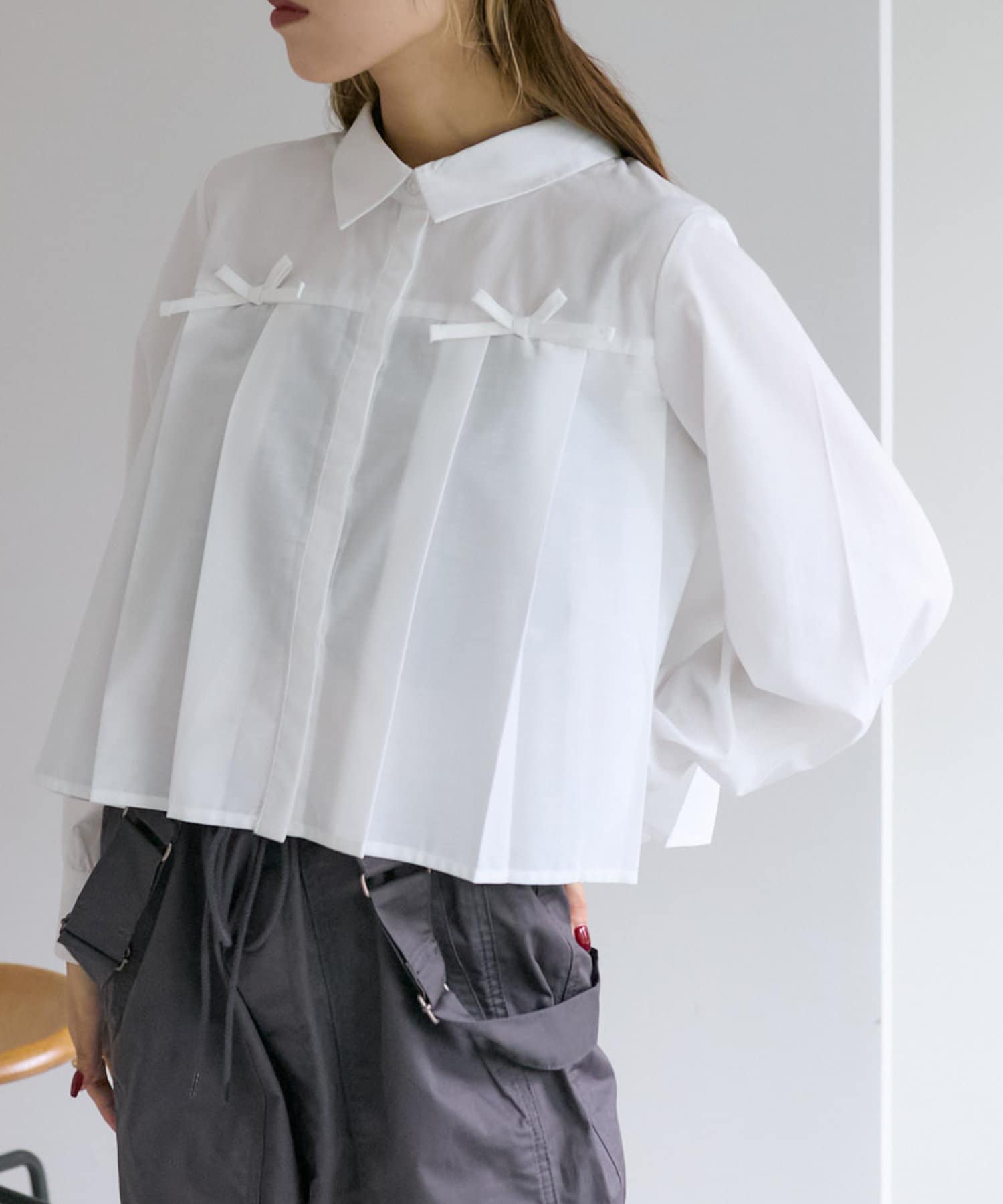 リボンプリーツシャツ | w closet(ダブルクローゼット リボンプリーツシャツ | w closet(ダブルクローゼット