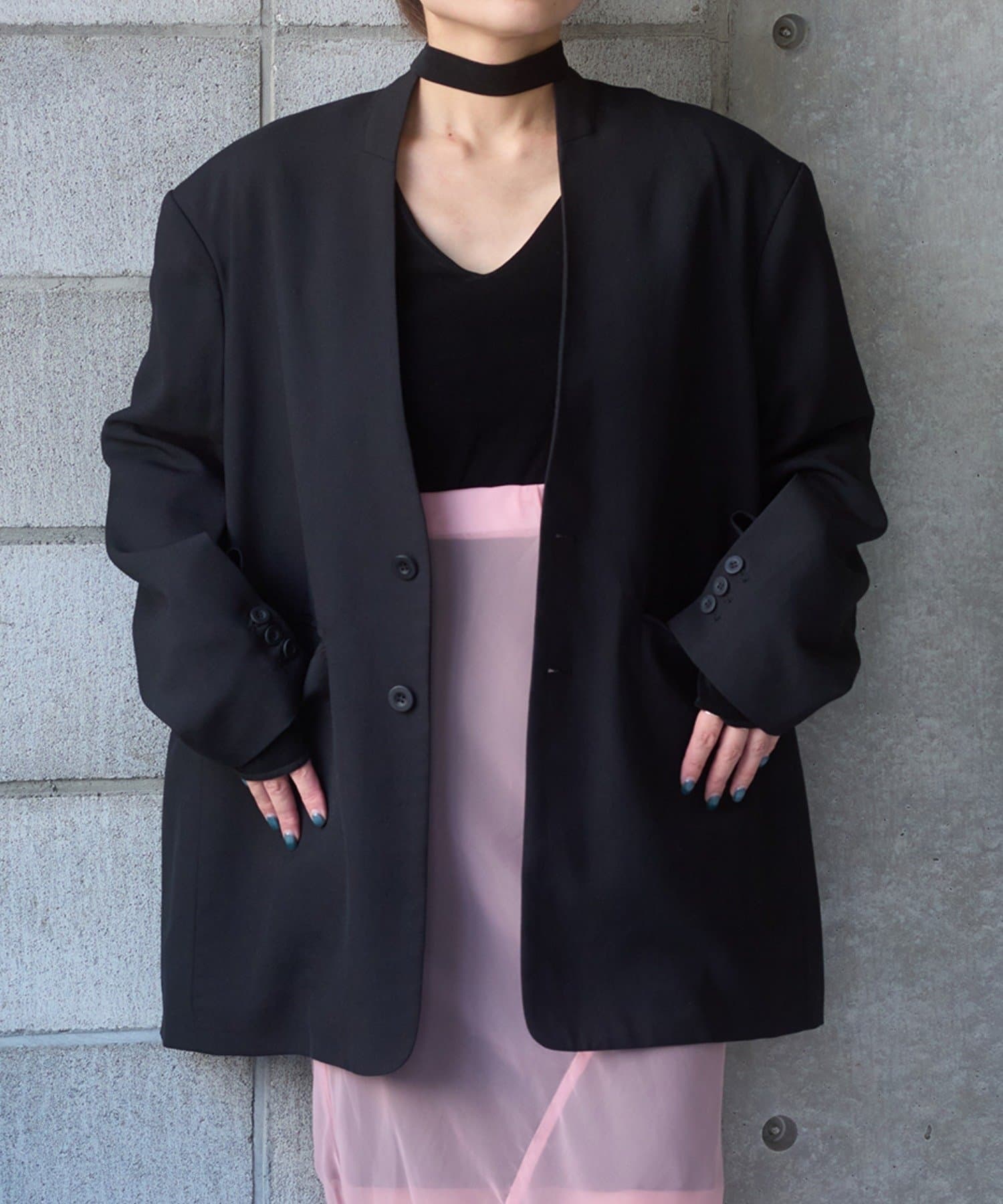 Pasterip(パセリ) レディース Wool collarless dad jacket ブラック